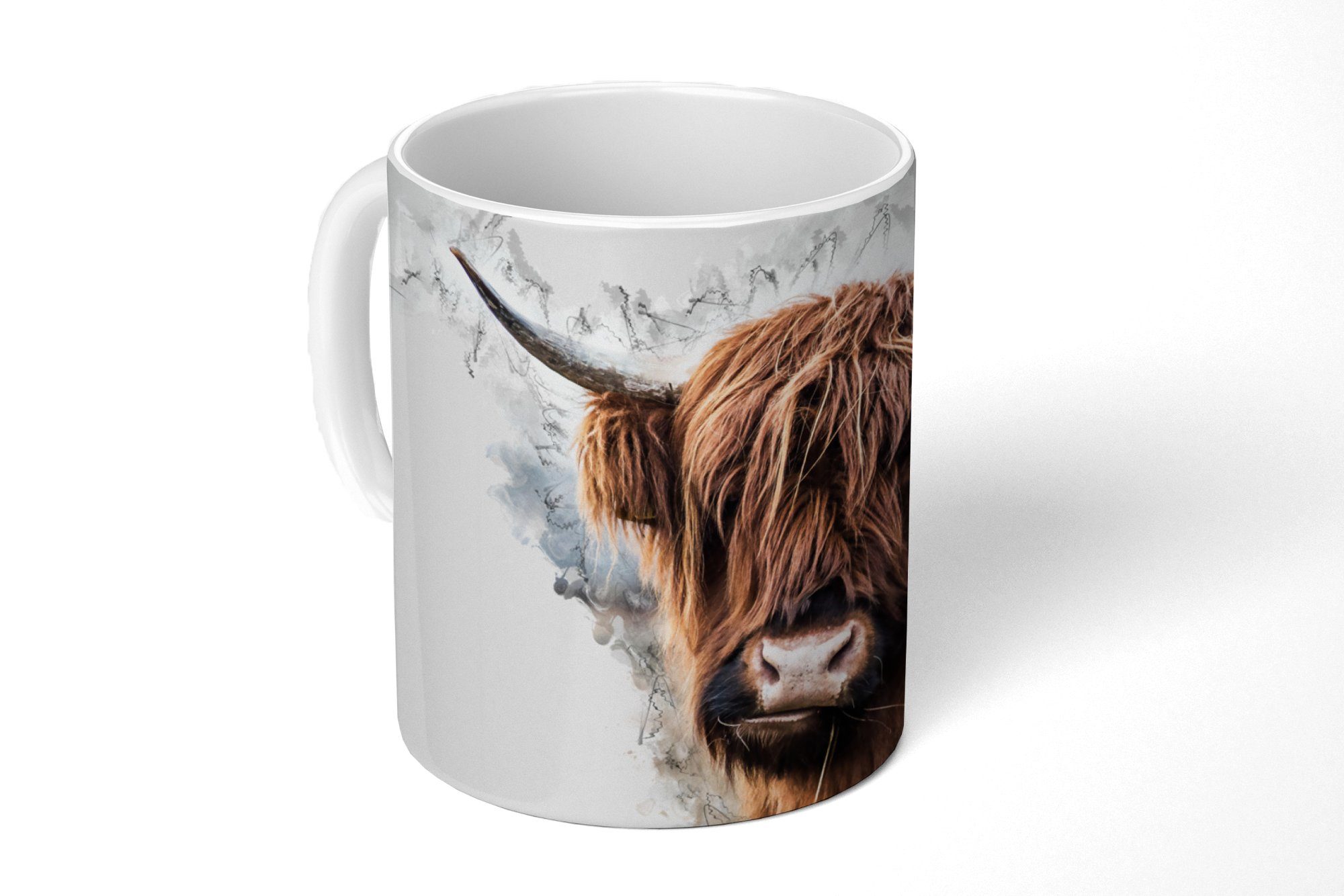 MuchoWow Tasse Schottischer Highlander - Kuh - Rauchen, 1-tlg., Keramik, Kaffeetassen, Teetasse, Becher, Kaffeebecher, Geschenk