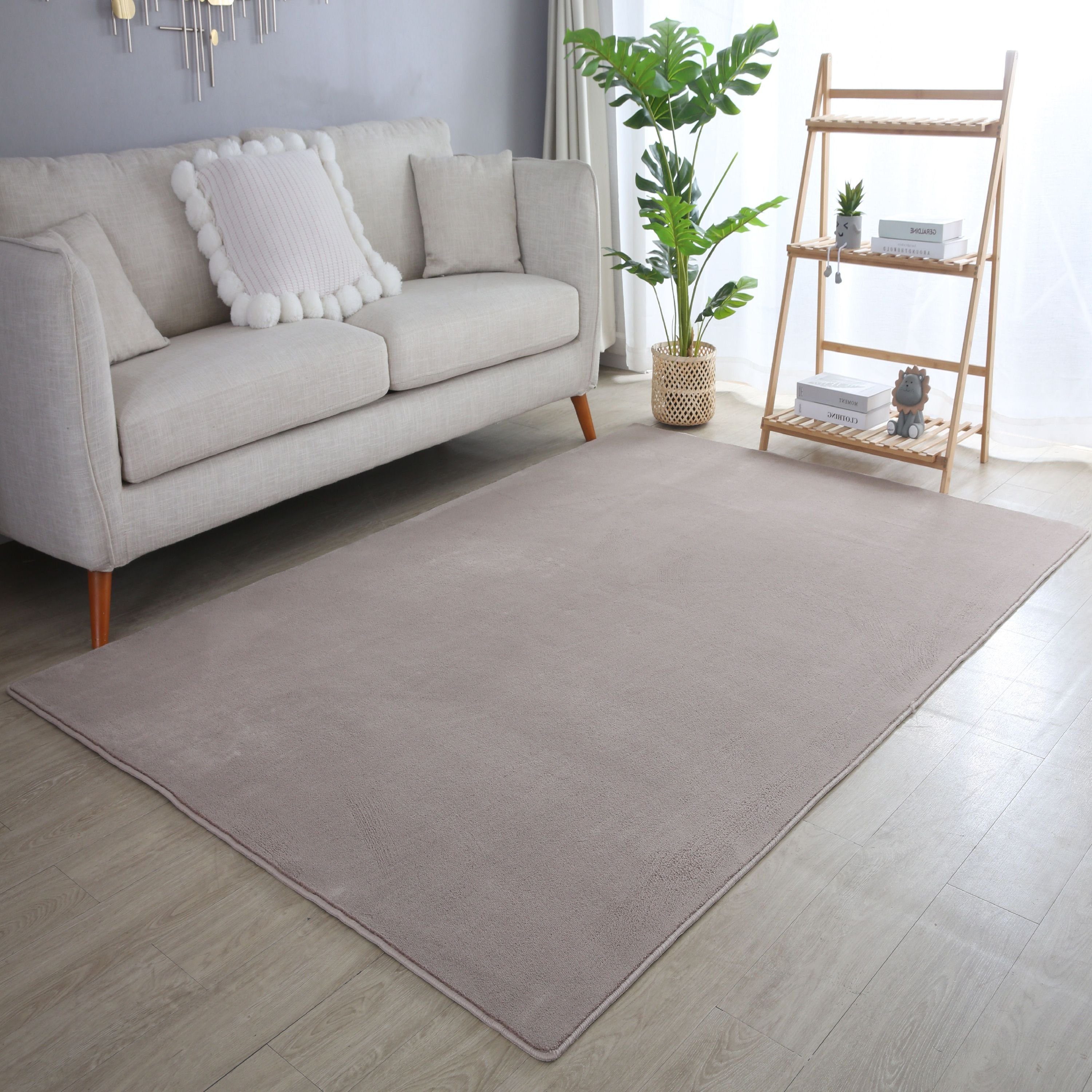 Teppich Unicolor - Einfarbig, Teppium, Läufer, Höhe: 7 mm, Teppich Wohnzimmer Beige