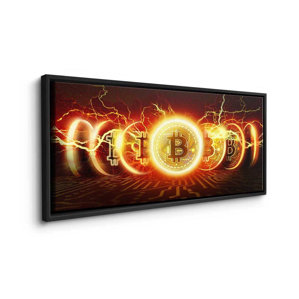 Leinwandbild Crypto Fire - Explosion, Bitcoin Bitcoin Premium DOTCOMCANVAS® Explosion - - Trading Leinwandbild silberner Fire Rahmen