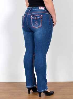 ESRA Straight-Jeans FJ755 High Waist Jeans Damen Straight Fit mit dicker Naht bis Übergröße, Straight Leg Jeans Hose Stretch hohe Leibhöhe Kontrastnähte Plus Size, Gerade Schnitt Jeanshose Hoch Bund weiße Naht rote Naht bis Große Größe, Regular Fit Jeans High Waist Hose Damen Jeans Straight mit dicken Nähten, Hose Straight Leg Jeans Straight Fit Hose, Damen Jeans Straight Damen Jeans, High Waist Jeans Damen High Waist, Jeans Damen Jeans Hose Damen Hose