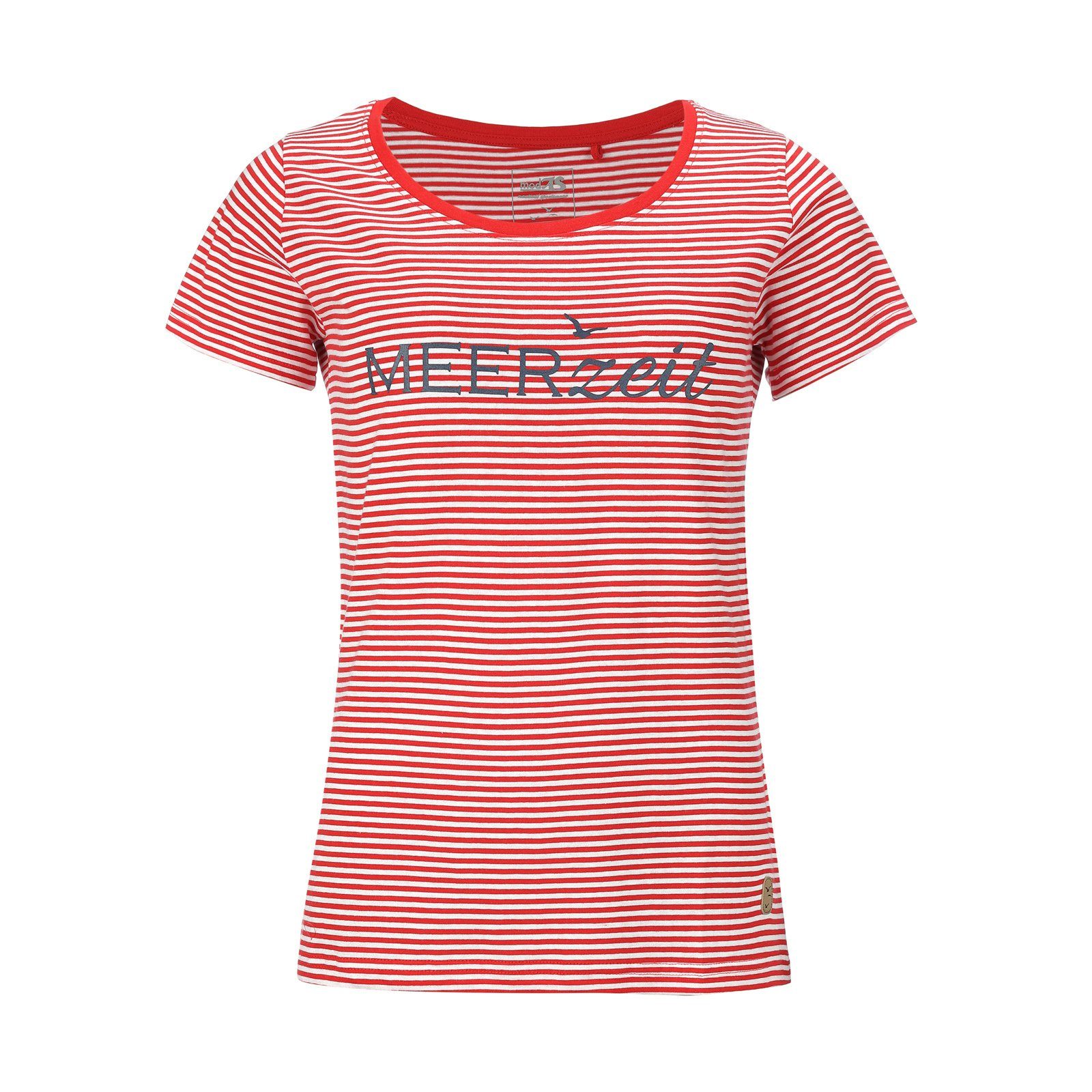 modAS Kurzarmshirt Damen T-Shirt gestreift mit Aufdruck Meerzeit aus  Baumwolle