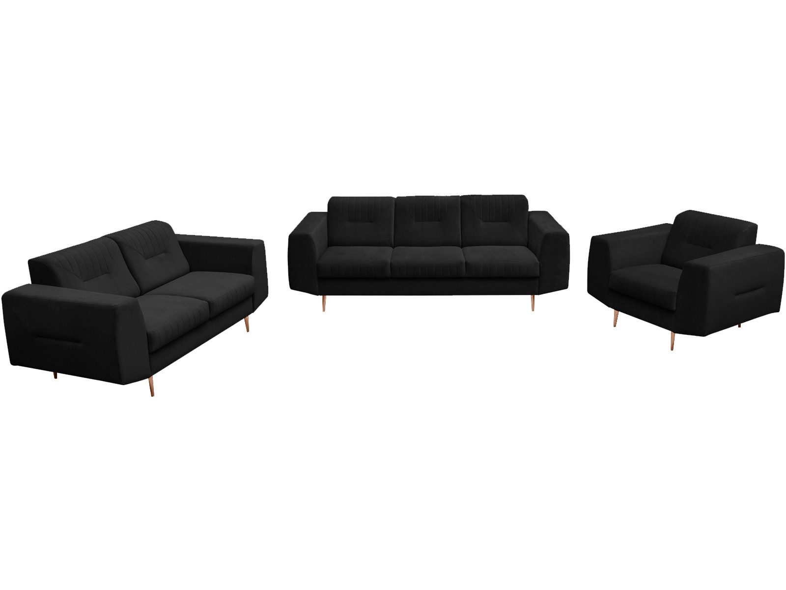 Beautysofa Polstergarnitur im modernen Stil auf hohen Metallbeinen VENEZIA, (Sessel + 2-Sitzer Sofa + 3-Sitzer Sofa im modernes Design), mit Metallbeine, Couchgarnituren aus Velours oder Chenille