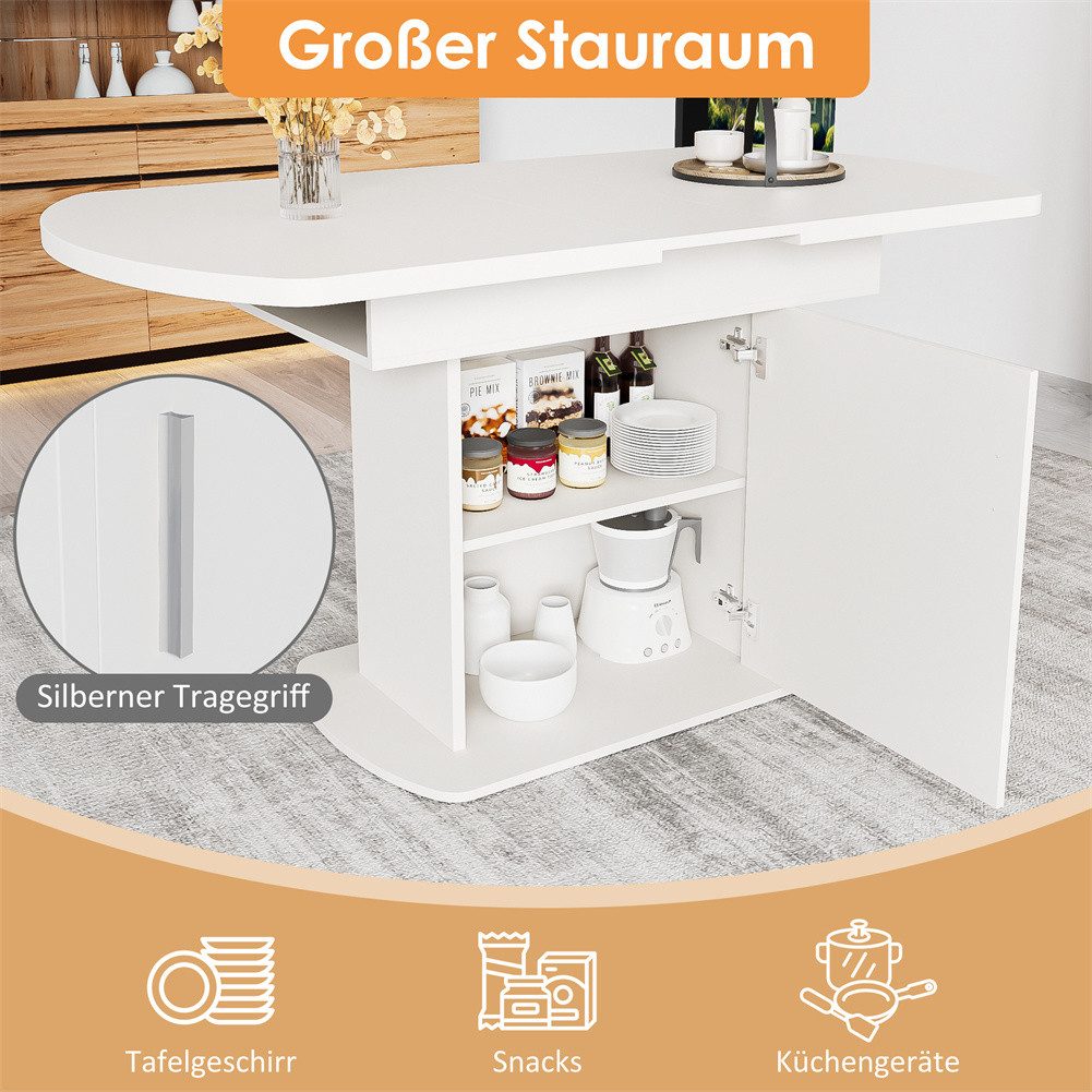 Sweiko Esstisch Ausziehbarer ovaler Esstisch mit Stauraum, (Kaffee-Freizeittisch, moderner minimalistischer Esstisch, 2 Staufächer und 1 Aufbewahrungsschränke), – Bild 4 von 5