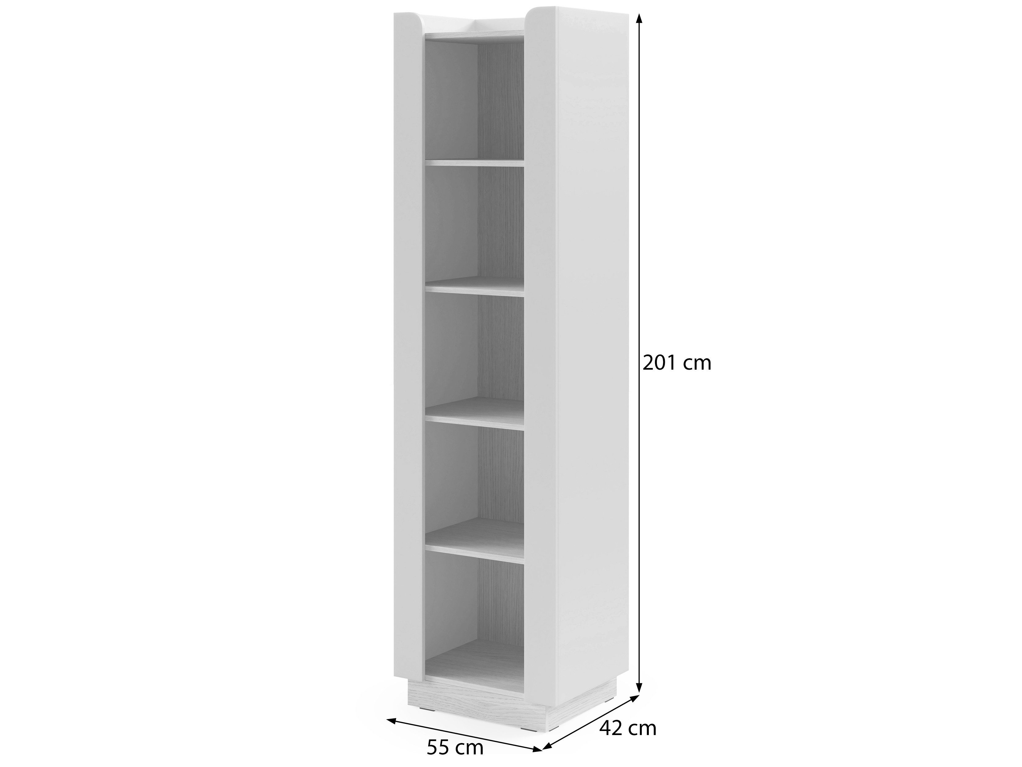 Beautysofa Regal SORELLA offen, 55 cm, schmales Bücherregal mit 4 offenen Fächern, Porcini oder Macadamia mit Eiche Mavelie