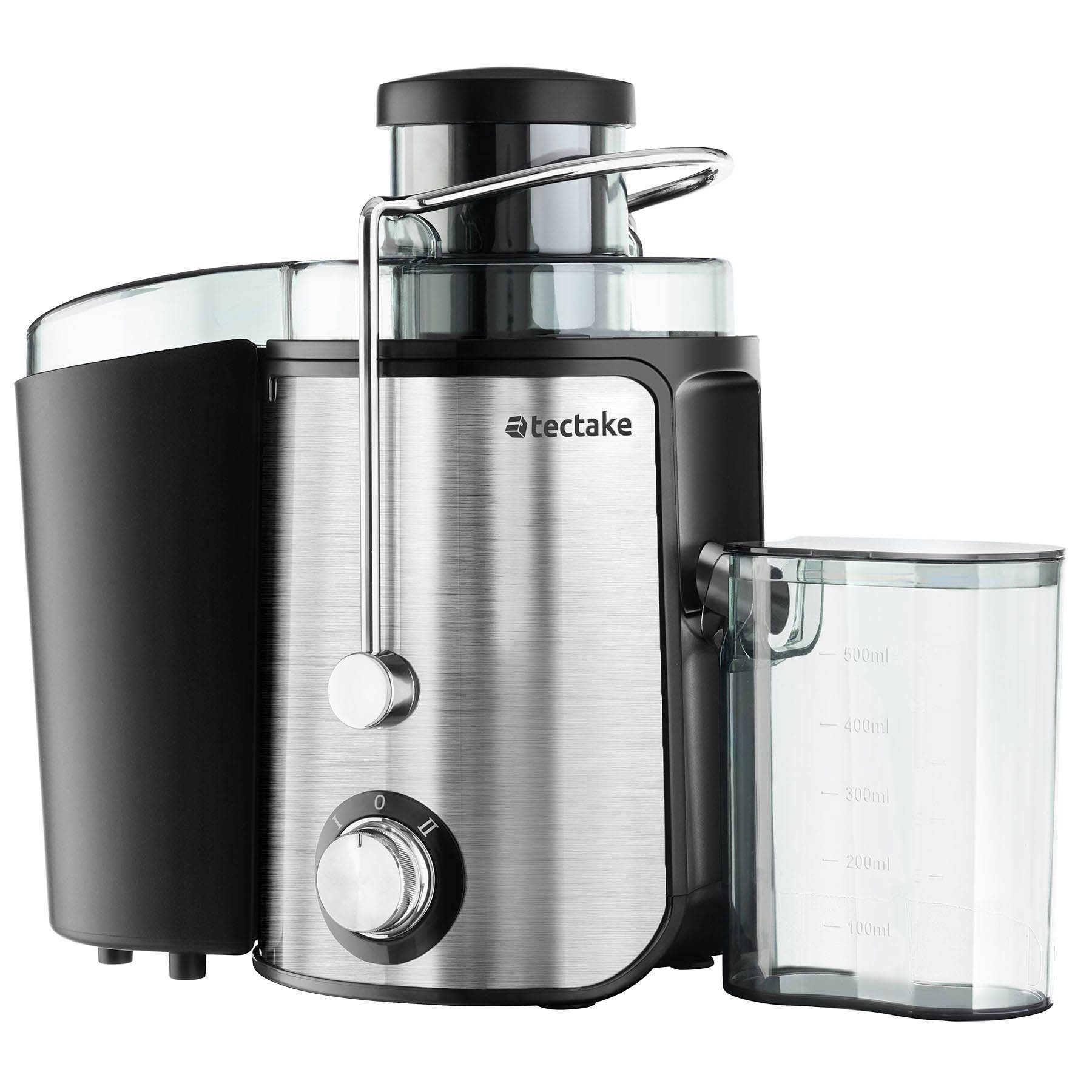 tectake Entsafter Saftpresse, 18 x 26 x 28,5, GS-Zertifikat, rutschfeste Gummifüße, 600 W, 600 W, 2 Geschwindigkeitsstufen, Edelstahlgehäuse, Reinigungsbürste