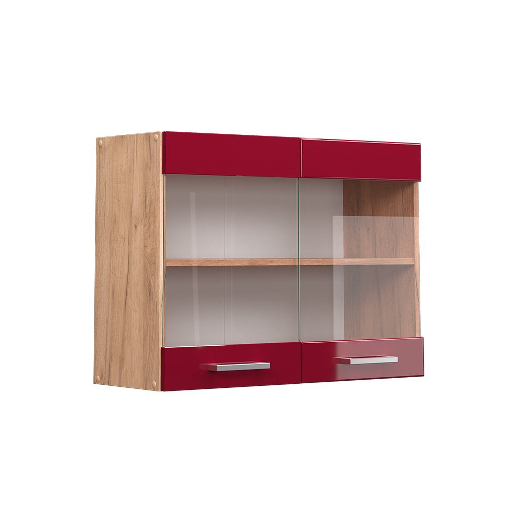 Vicco Glashängeschrank R-Line, Bordeaux Hochglanz/Goldkraft Eiche, günstig online kaufen