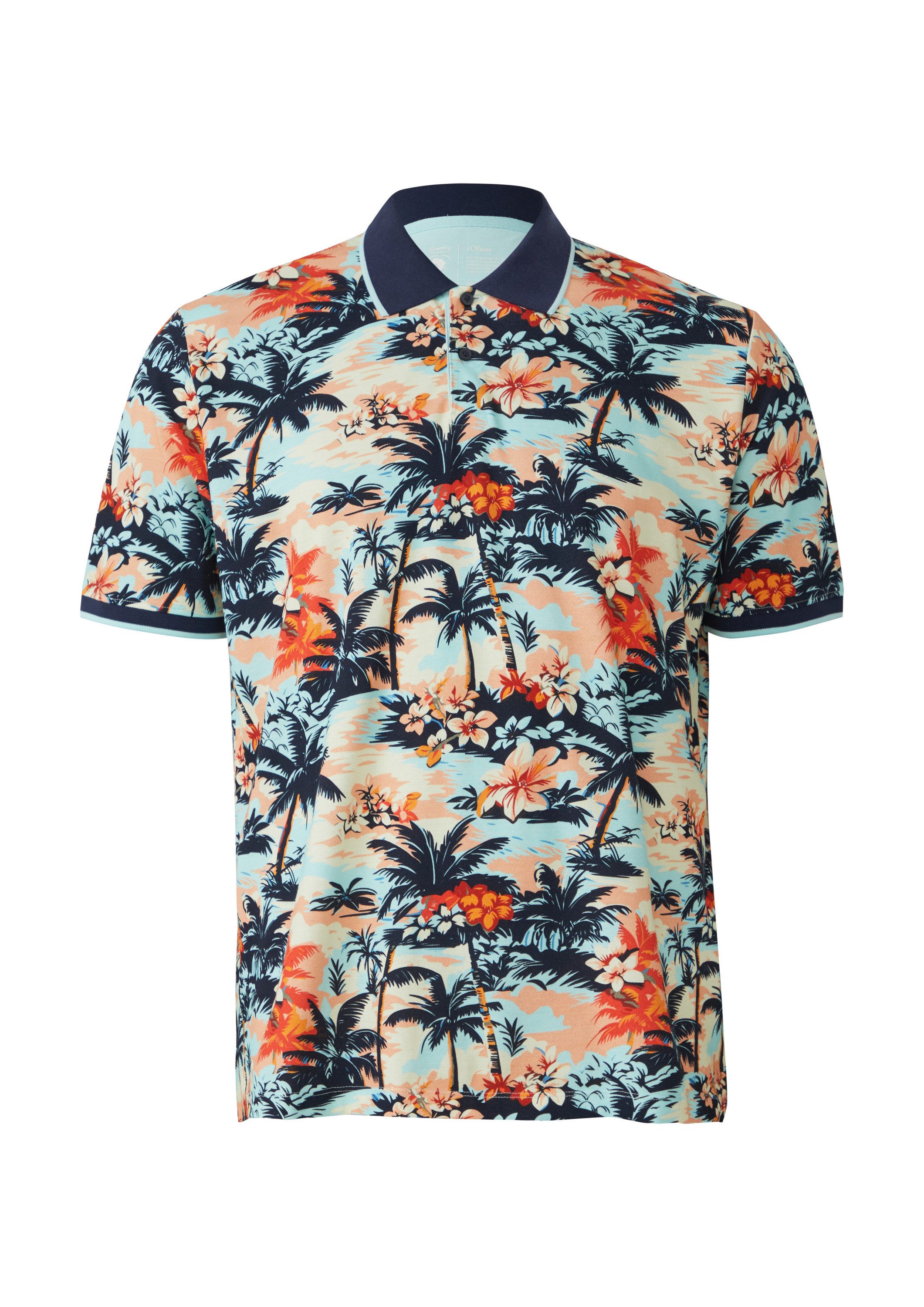 s.Oliver Kurzarmshirt Polo-Shirt Poloshirt aus Baumwolle mit All-over-Print günstig online kaufen