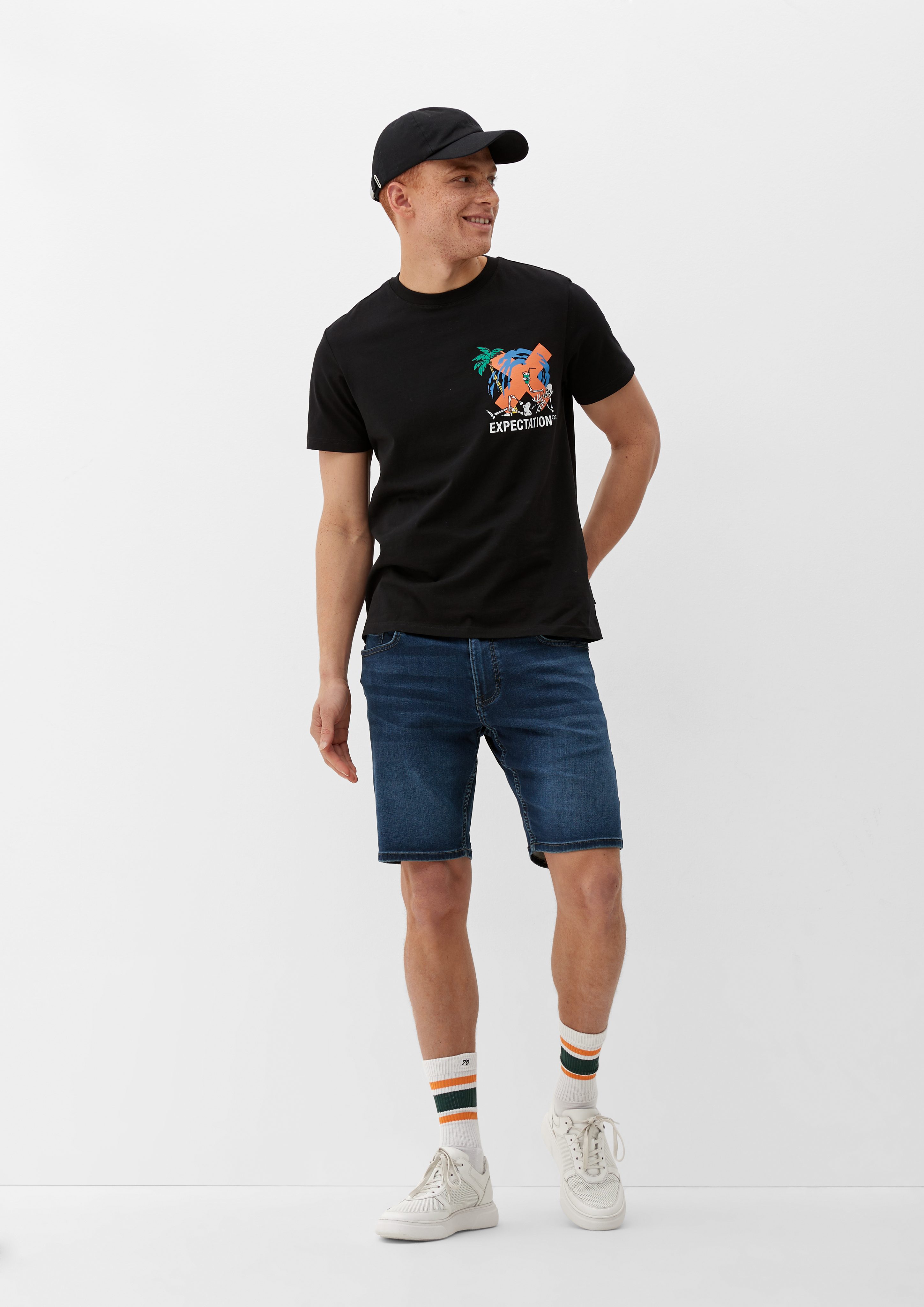 Waschung / s.Oliver Rise QS Mid Jeansshorts ozeanblau John / / Straight Fit Jeans-Shorts Leg Regular