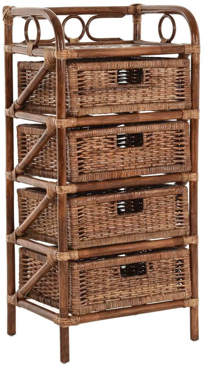 Krines Home Badregal Rattan Standregal Kommode Rattan Korb Regal Badregal mit 4 Schubladen, Handgearbeitet