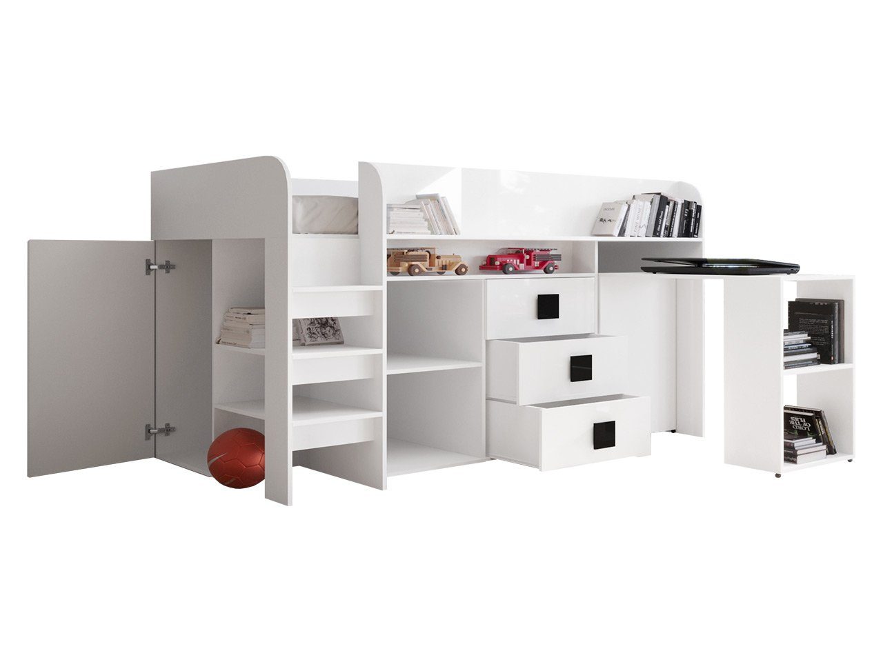 MIRJAN24 Hochbett Toledo 1 (Komplett-Set, Einzelbett mit Schreibtisch) 90x200 cm, mit drei Schubladen