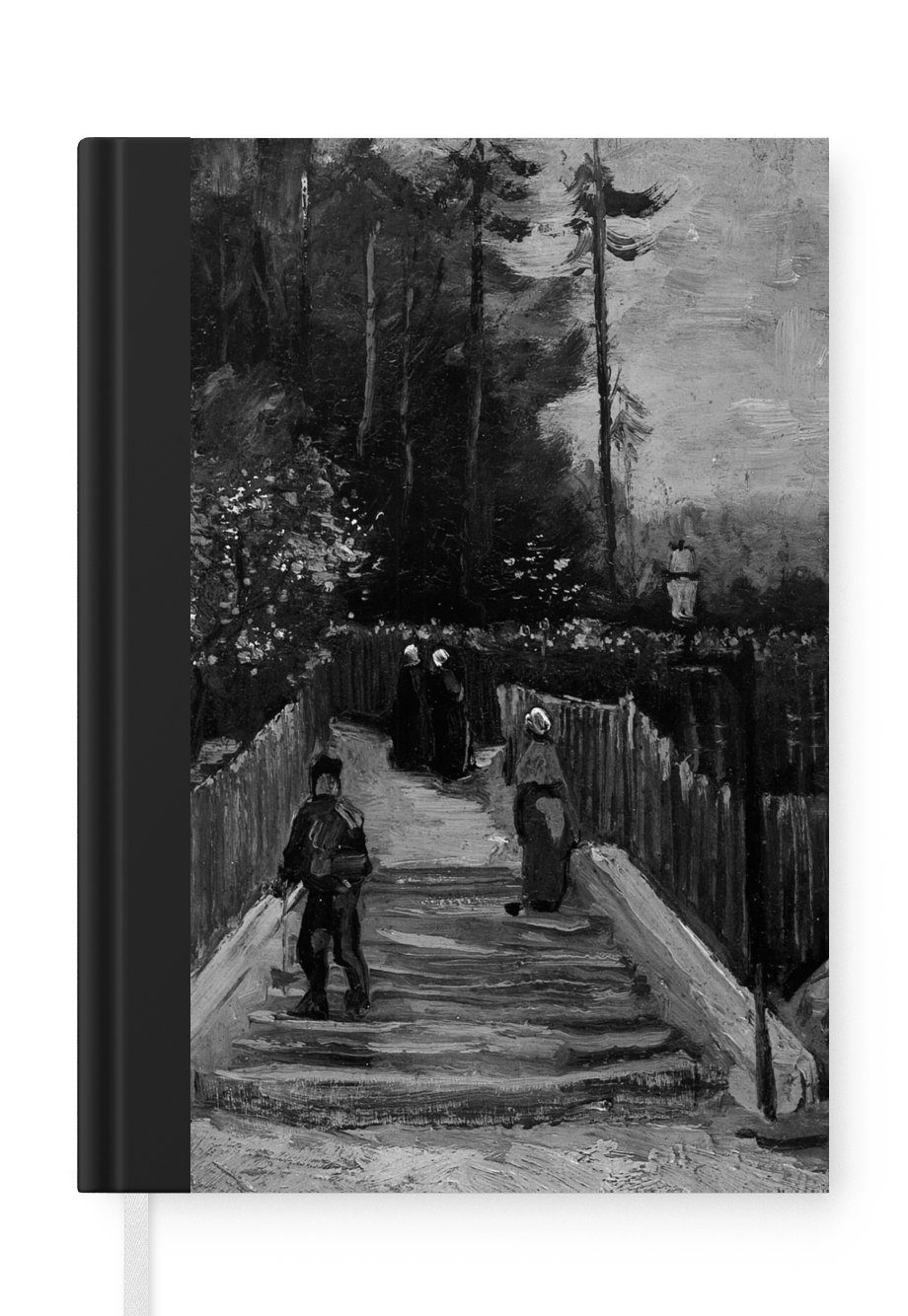 MuchoWow Notizbuch Schräger Weg in Montmartre - Vincent van Gogh - Schwarz und weiß, Journal, Merkzettel, Tagebuch, Notizheft, A5, 98 Seiten, Haushaltsbuch