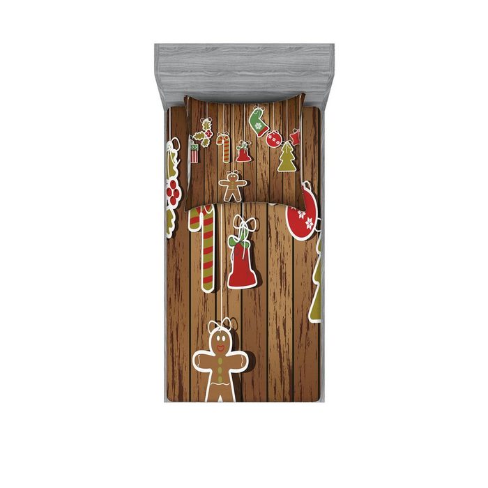 Bettwäsche bedrucktes 2-teiliges Bettwäscheset Abakuhaus Microfaser Weihnachten Holz-Muster