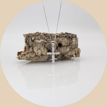 ELLAWIL Kreuzkette Silberkette mit Kreuz Anhänger Halskette Jesuskreuz Strasssteine (Sterling Silber 925, Kettenlänge 50 cm), inklusive Geschenkschachtel