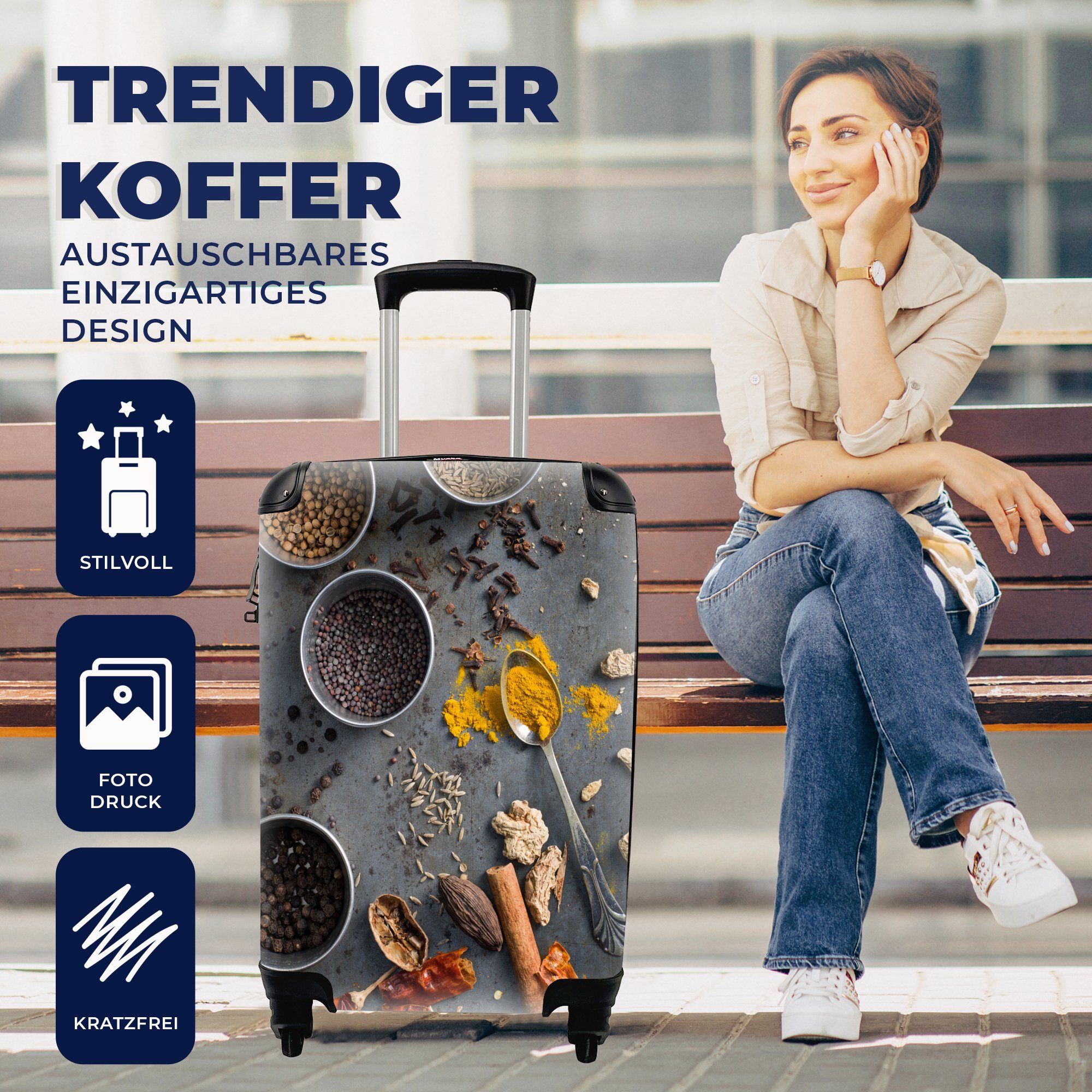 Ferien, Reisetasche rollen, für mit MuchoWow Handgepäckkoffer Reisekoffer auf 4 Trolley, grauem Kräuter Handgepäck Hintergrund, Rollen,