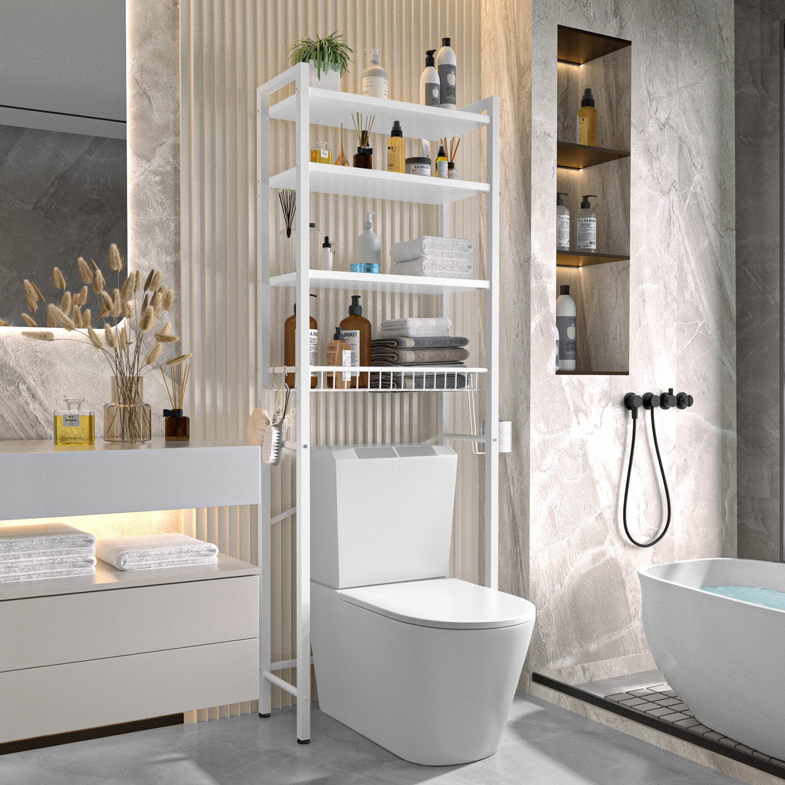 Biemlerfn Badregal Toilettenregal mit Toilettenpapierhalter, höhenverstellb günstig online kaufen