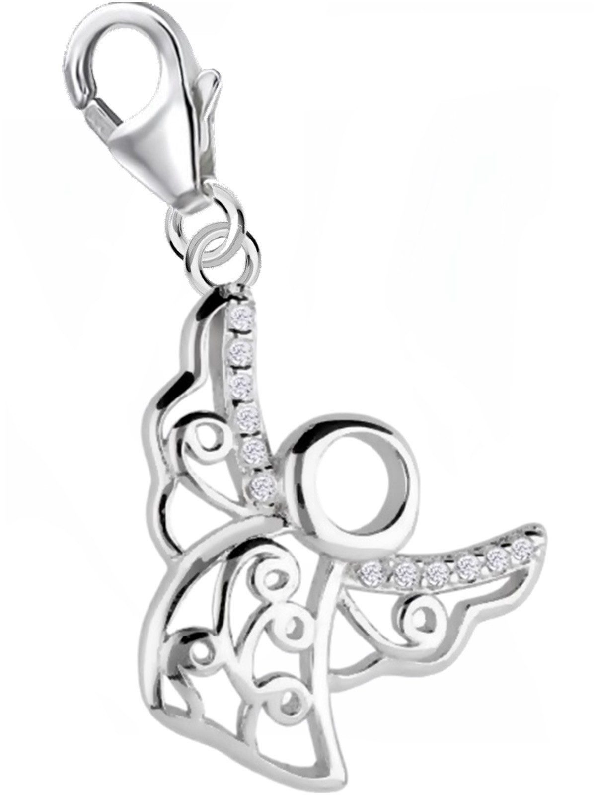 Goldene Hufeisen Charm Engel Filigraner Schutz Anhänger für Kinder & Erwachsene, 925 Sterling Silber mit Zirkonia, Silberschmuck für Kinder