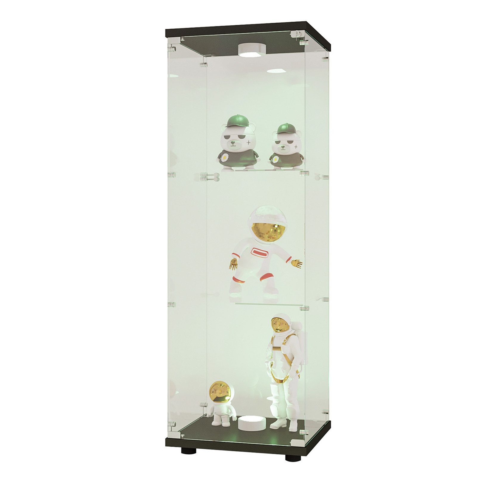 BELUPAI Glasvitrine Modern Glas Vitrinenschrank mit LED-Beleuchtung (Set, 1-St., 3 Lagen Standvitrine mit 1 Glastür) für Sammlerstücke Bücher Wein, 42x36x125cm, Schwarz