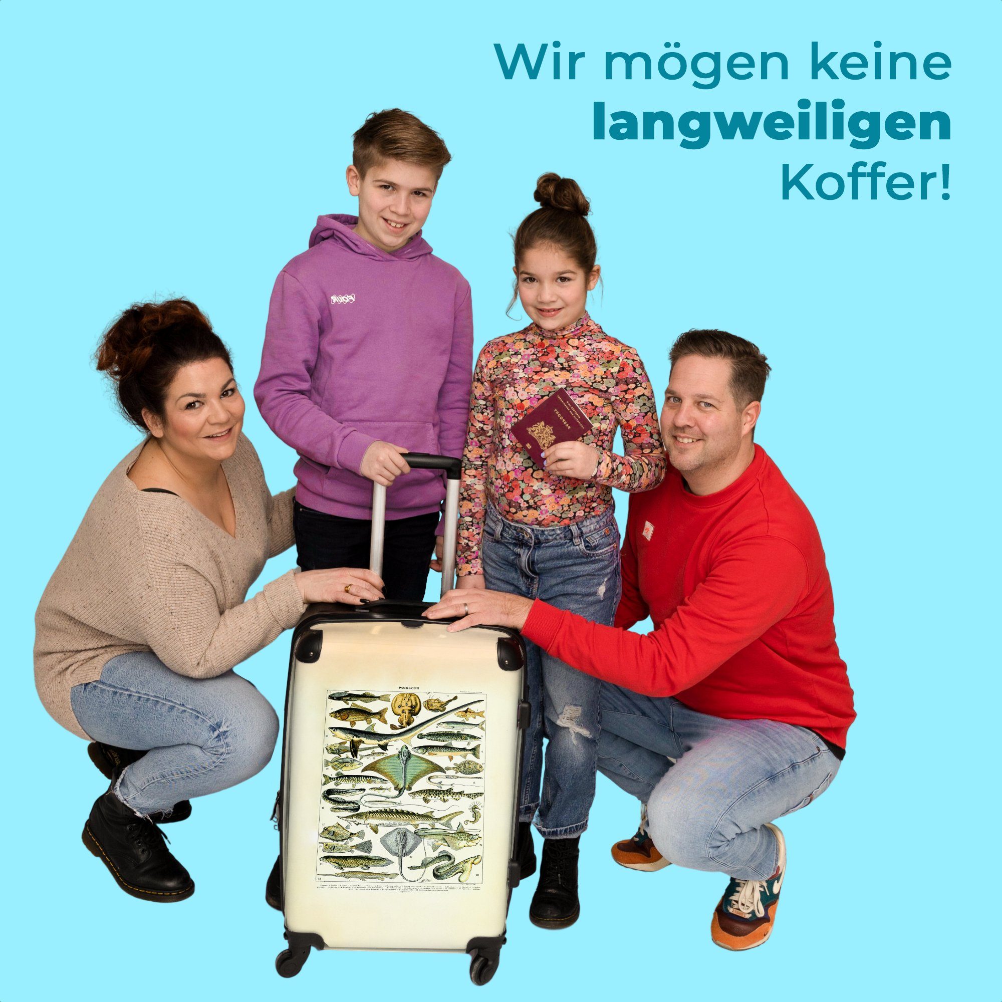 Koffer mit Große 67x43x25cm Rollkoffer Rollen, Jahrgang Rollen 4 Tiere Millot, Illustration - 4 Fisch Aufgabegepäck - NoBoringSuitcases.com© - Reisekoffer - - Trolley