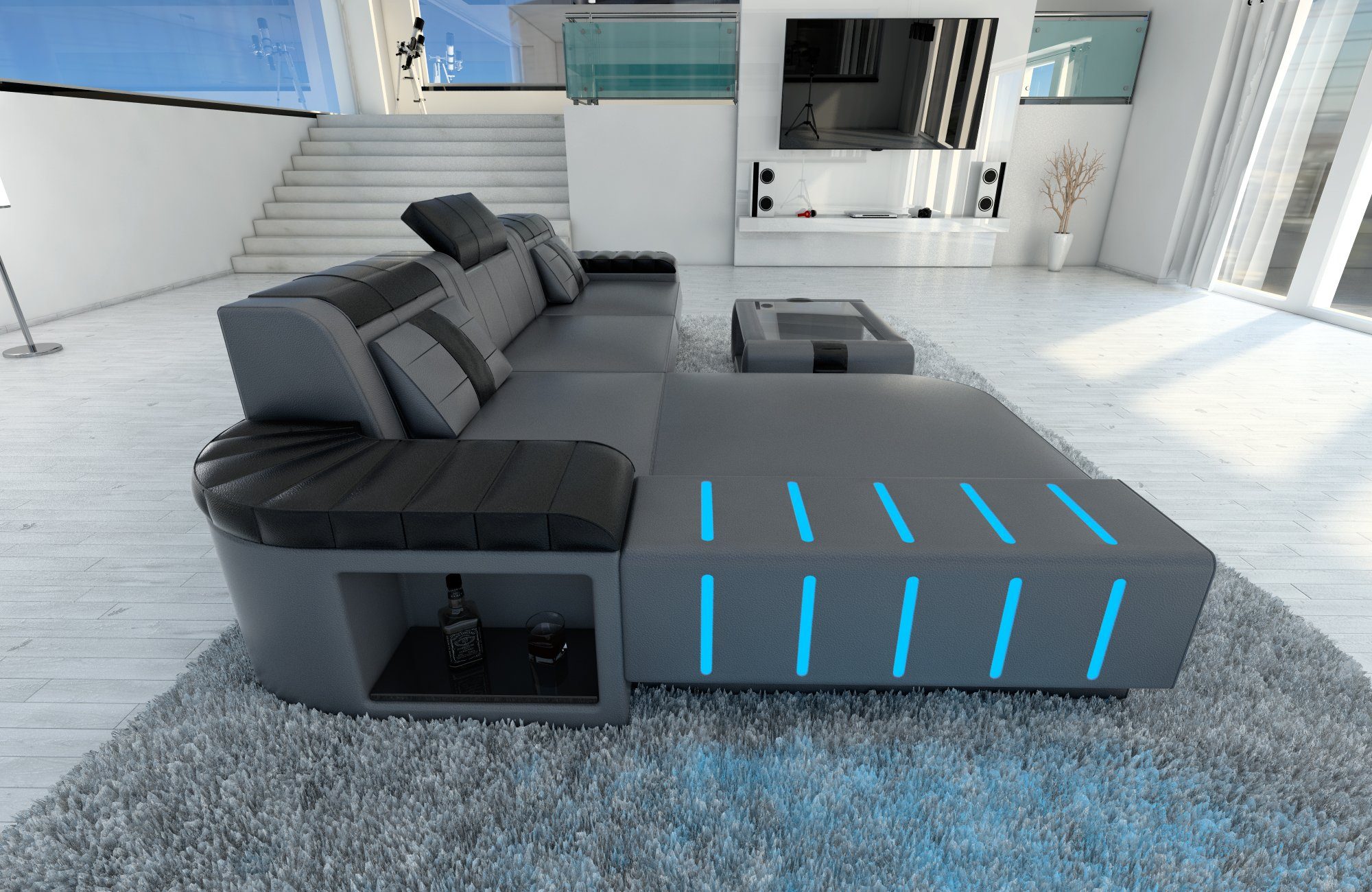 Sofa Dreams Ecksofa Ledersofa Bellagio L Form Leder Sofa Ledercouch, Couch, mit LED, wahlweise mit Bettfunktion als Schlafsofa, Designersofa