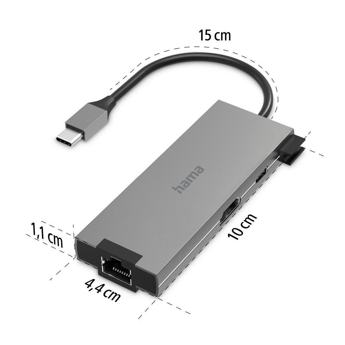 Hama USB-C Multiport Hub für Laptop mit 5 Ports, USB-A, USB-C, HDMI, LAN USB-Adapter USB-C zu HDMI, RJ-45 (Ethernet), USB Typ A, USB Typ C, 15 cm, Laptop Dockingstation, kompakt, robustes Gehäuse, silberfarben