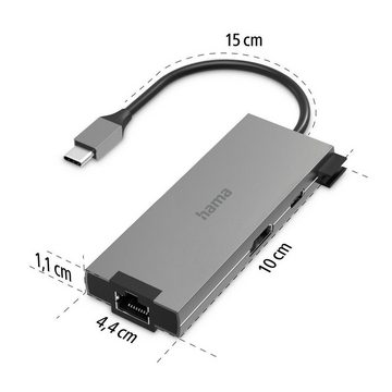 Hama USB-C Multiport Hub für Laptop mit 5 Ports, USB-A, USB-C, HDMI, LAN USB-Adapter USB-C zu HDMI, RJ-45 (Ethernet), USB Typ A, USB Typ C, 15 cm, Laptop Dockingstation, kompakt, robustes Gehäuse, silberfarben