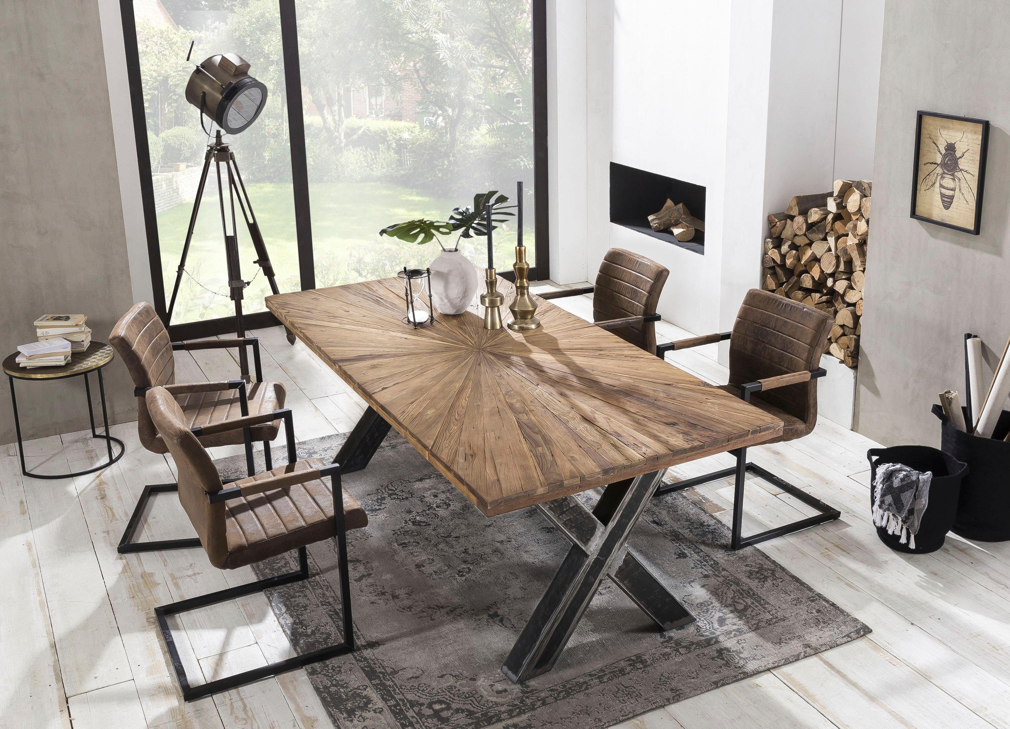 SIT Esstisch Romanteaka, mit sonnenförmig gemusterter Tischplatte, Shabby  Chic, Vintage, FSC® ? Holz aus gewissenhaft bewirtschafteten Quellen