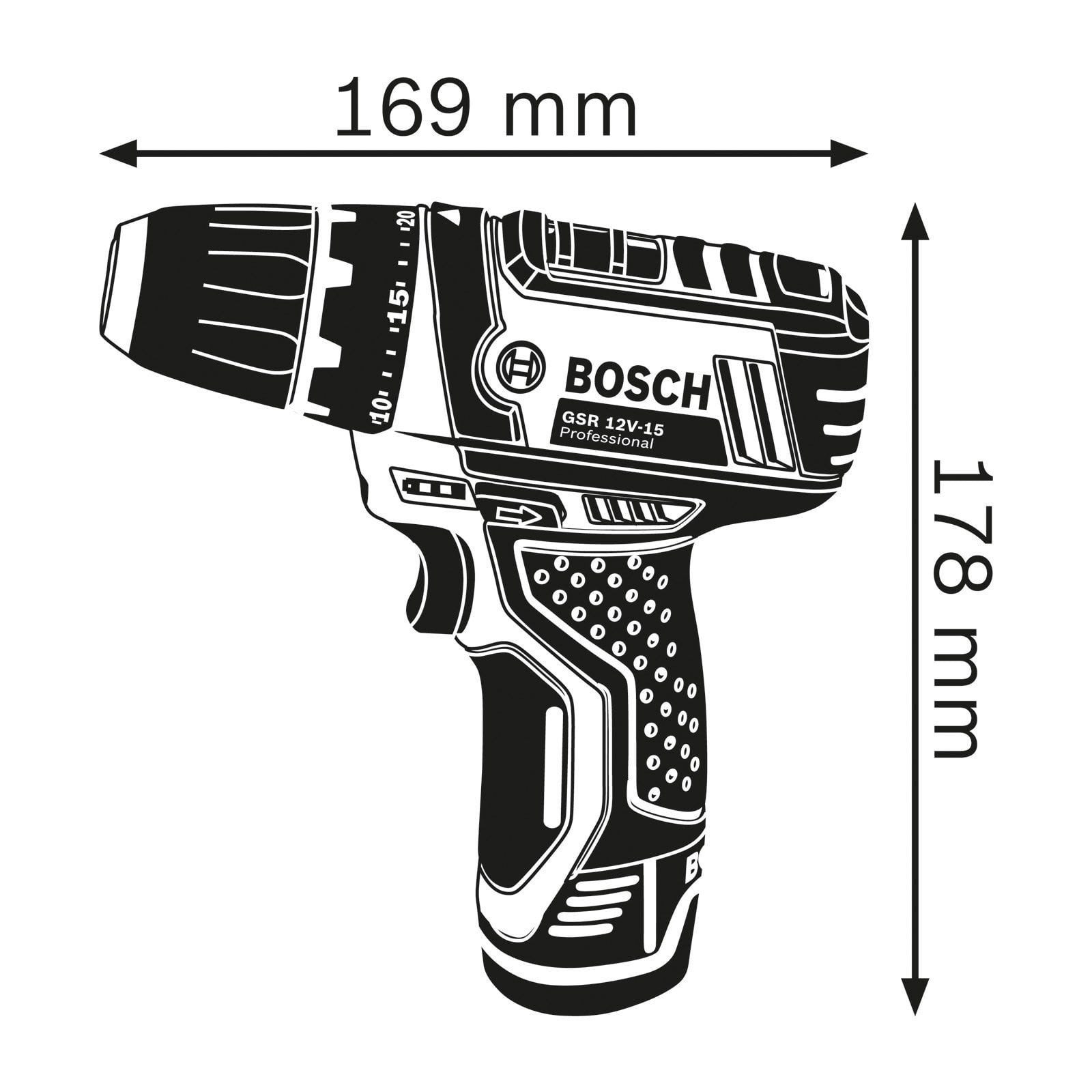 BOSCH Akku-Bohrschrauber Bosch Akku-Bohrschrauber GSR 12V-15 / 2x 2,0 Ah Akku + Ladegerät - 060