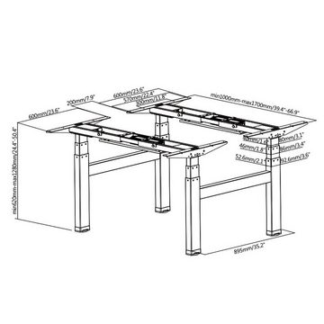 Maclean Doppelschreibtisch MC-794, 2-fach Tischgestell & Arbeitstisch