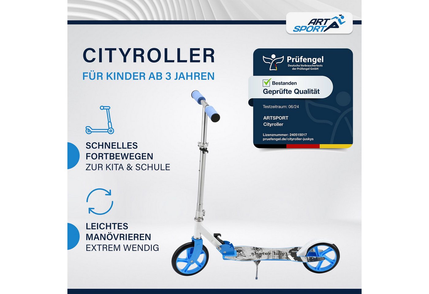 Thumbnail - ArtSport Cityroller Skaterboy, mit XXL Rädern, Fußständer, Hinterradreibungsbremse