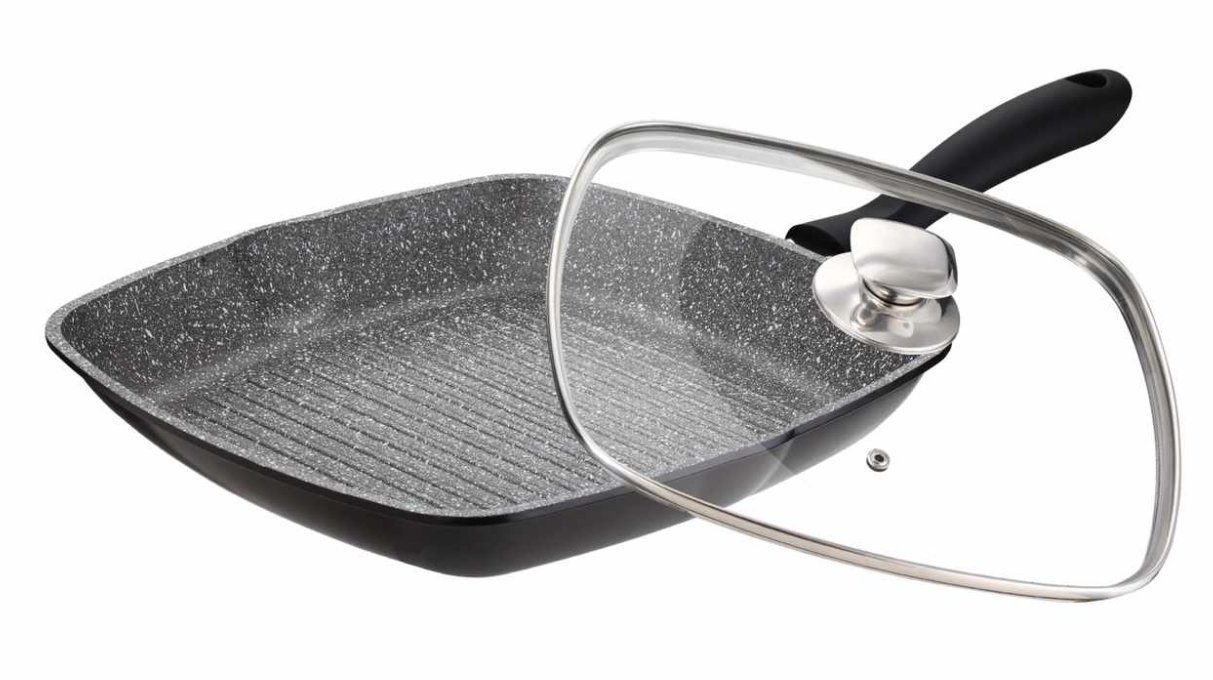 Cheffinger Grillpfanne Grillpfanne Alu Guss Ø28cm Steakpfanne Fischpfanne Pfanne braten Induk