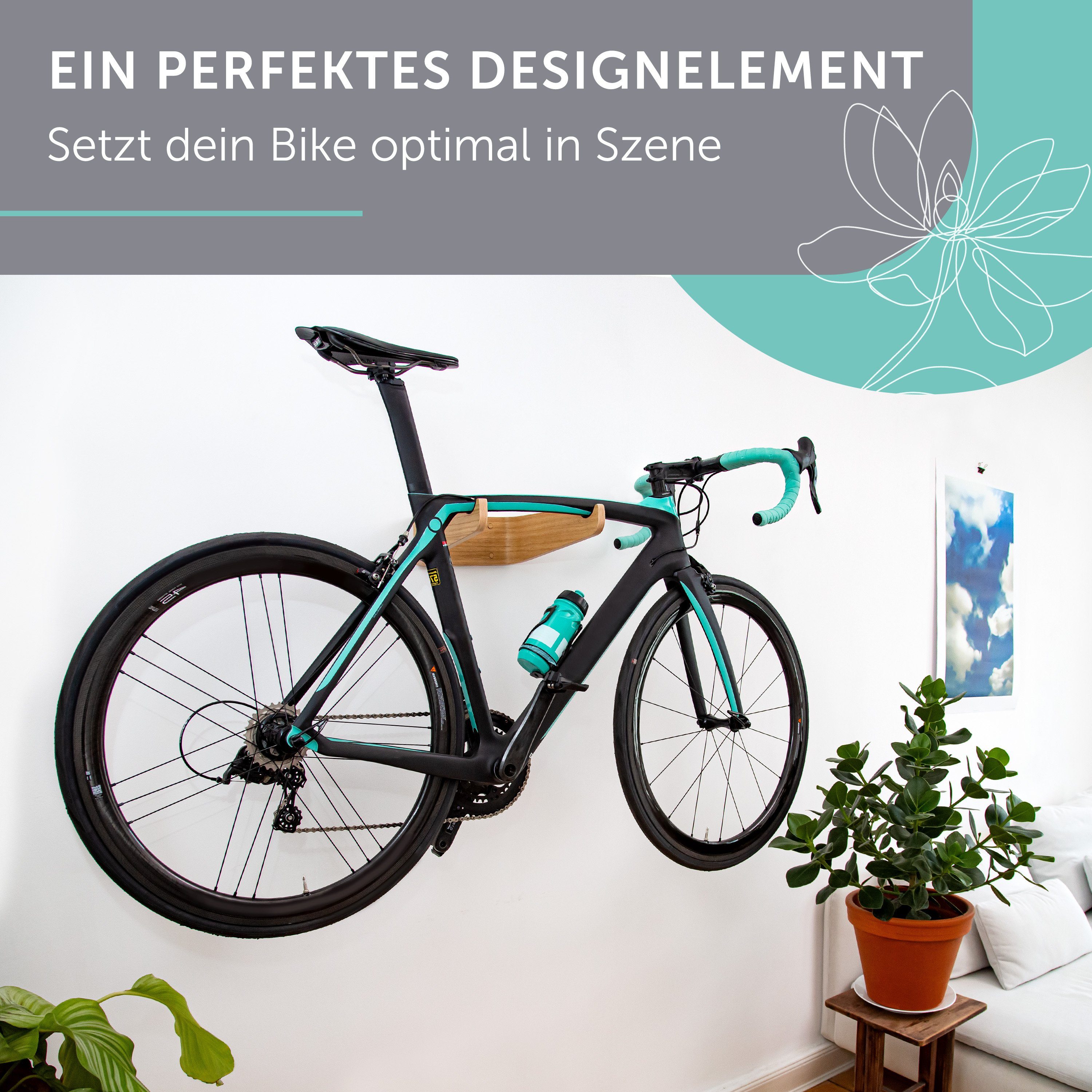 Türkiser Fahrradständer Für MTB & Rennrad – Wandhalterung Aus Kunststoff, Platzsparend