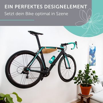 madeco Fahrradwandhalterung FlyBike Fahrrad Wandhalterung Holz - Design Fahrradhalter für Wohnung (mit Fischer Dübeln und Wollfilz Rahmenschutz), für Rennrad, Fixie, Singlespeed, Gravel Bike, Mountainbike