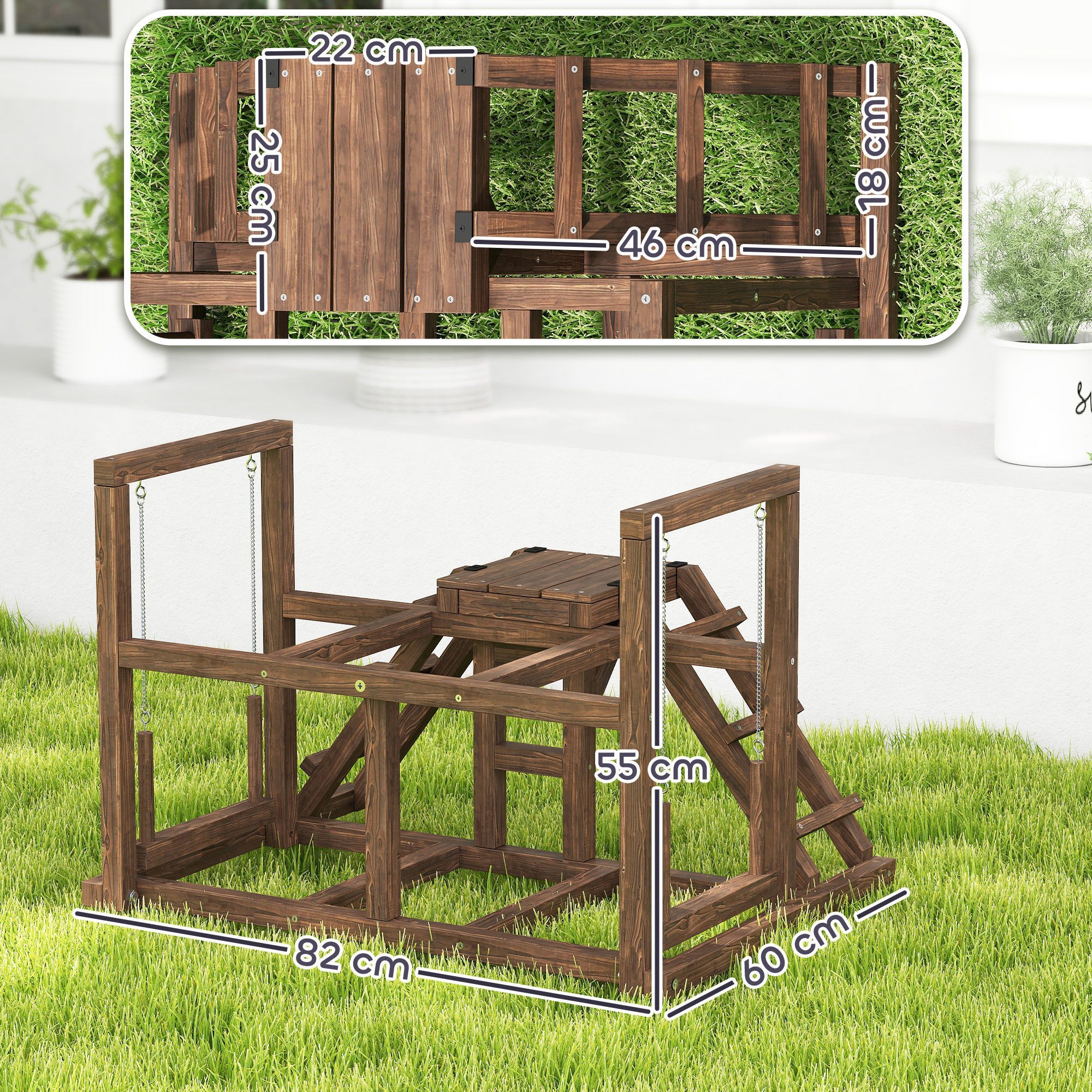 PawHut Hühnerstall Hühner-Aktivitätsspielset mit Hühnerstangen, Schaukel, Plattformen, Hühnerspielzeug aus Holz für 2–3 Hühner, Kaffee