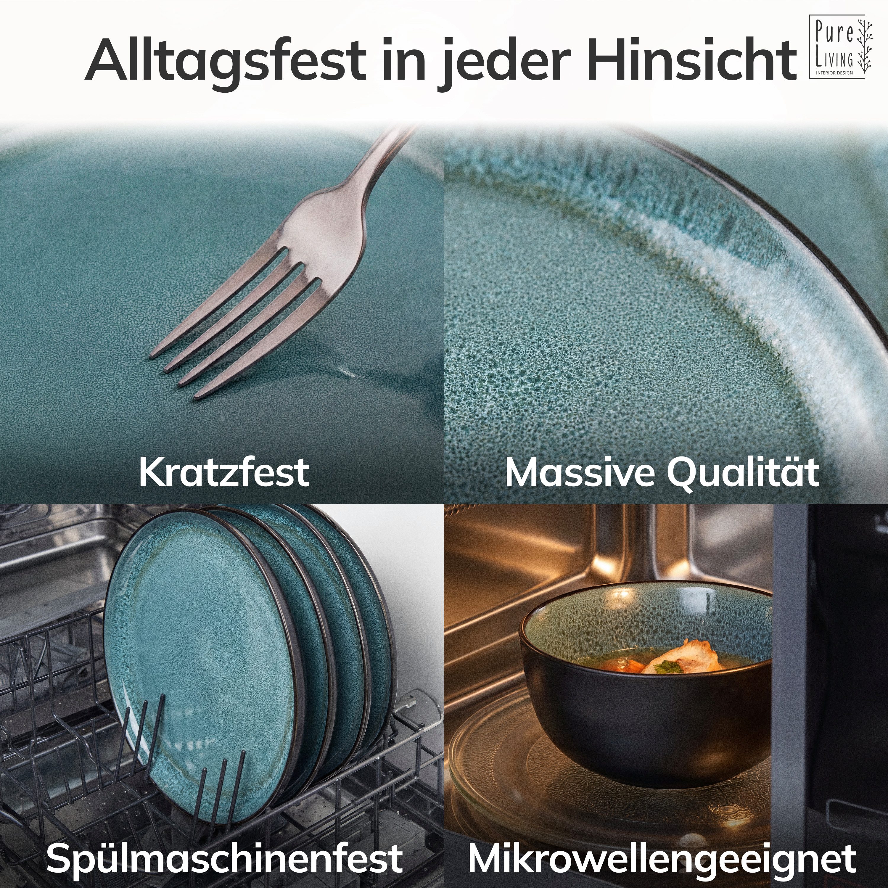 PURE LIVING INTERIOR DESIGN Geschirr-Set Ibiza Servierplatte, oval, Steingut, Petrol (1-tlg), 1 Personen, Steingut – Bild 4 von 5