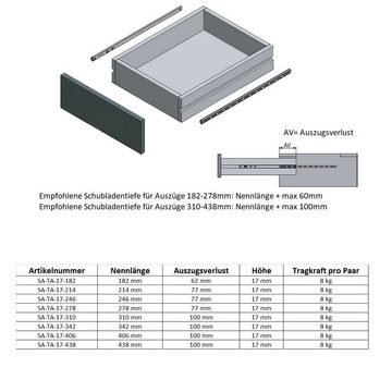 MS Beschläge Auszug Teilauszüge Schubladenauszug Auszugsschiene h 17mm