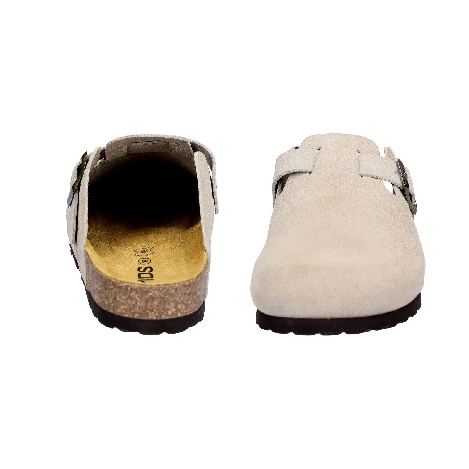 MIDS MONTY Damen Pantolette beige mit Velourleder & Rauleder-Fußbett, Komfort-Clog – Bild 3 von 5