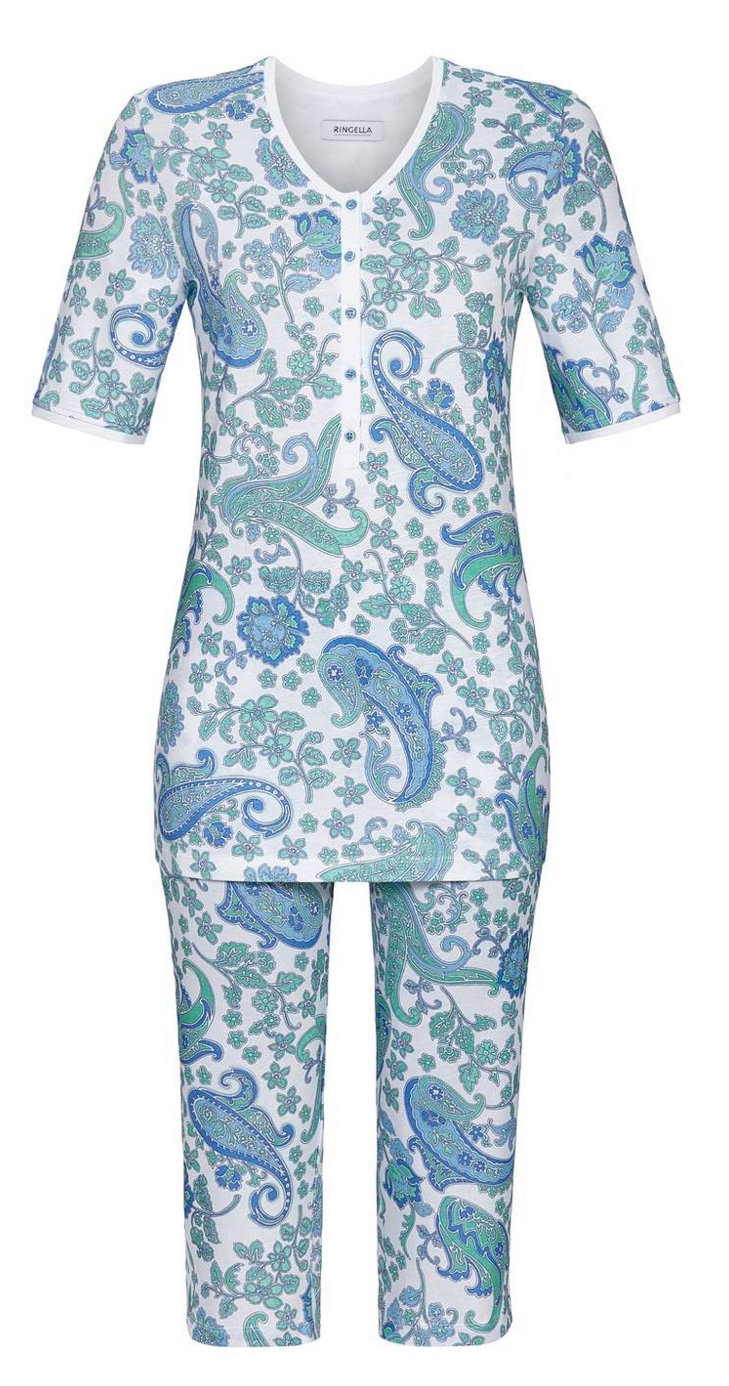 Capri-Pyjama Damen Schlafanzug Caprihose Kurzarm