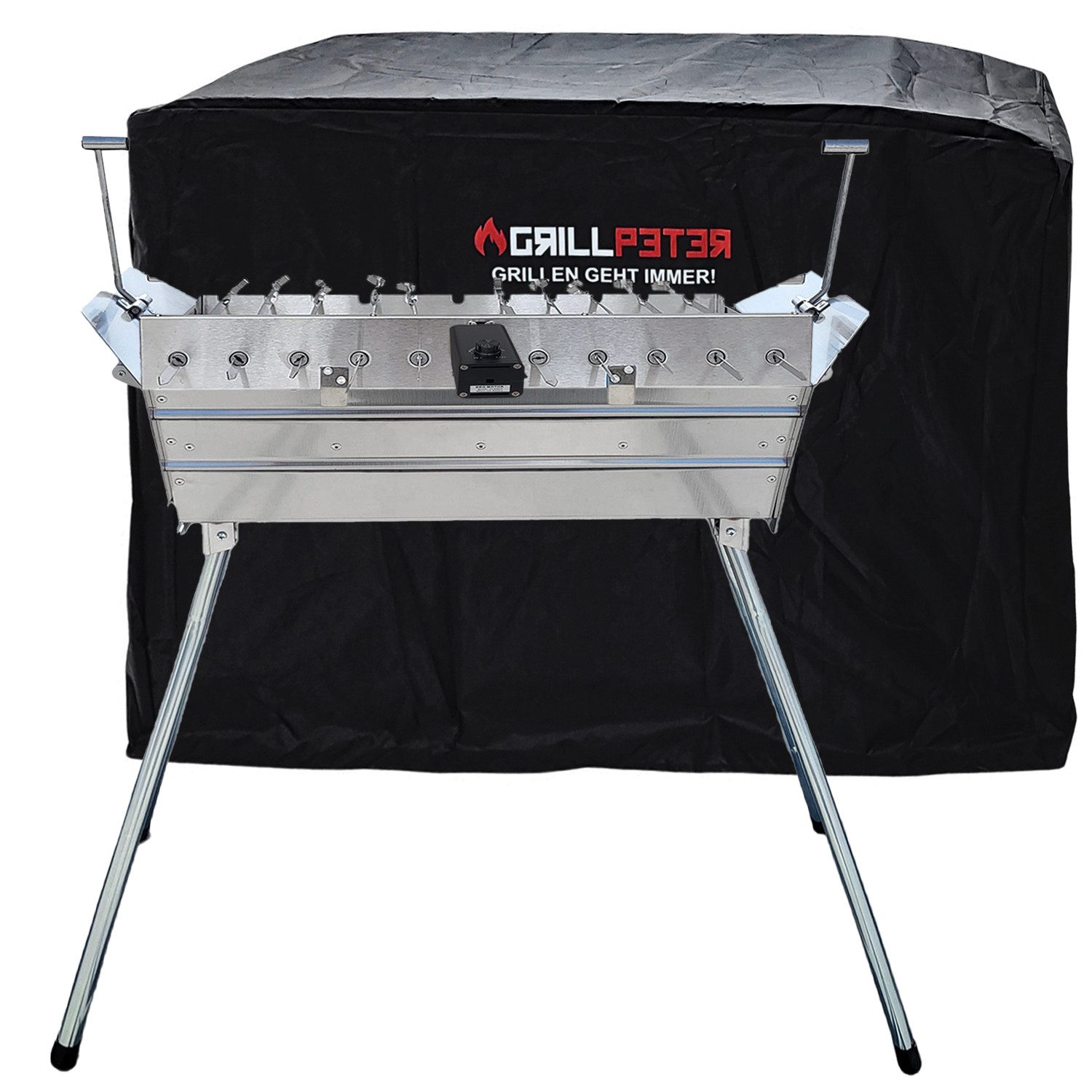 Grillpeter Holzkohlegrill Mangal Ararat Edelstahl 11er Drehspieß Haube Elektromotor