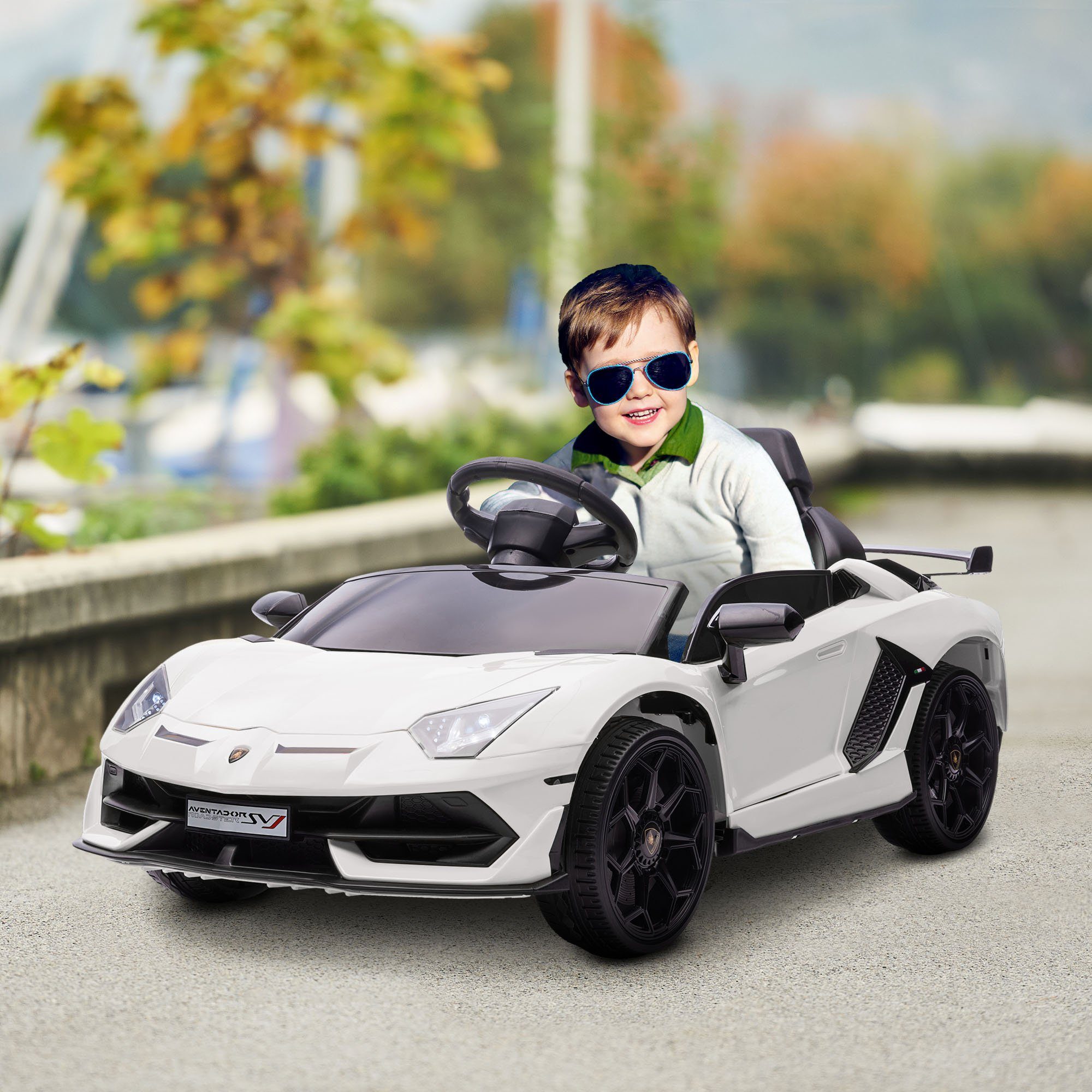 HOMCOM Elektro-Kinderauto Elektroauto mit MP3-Player, Kinderfahrzeug mit Leistungsanzeige, Belastbarkeit 30 kg, (1-tlg), für 3-5 Jahre Kinder, 3-5 km,h, Weiß