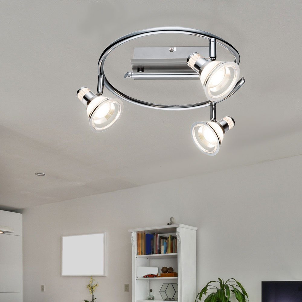 GLOBO LIGHTING LED Deckenleuchte, LED-Leuchtmittel fest verbaut, Warmweiß, Deckenleuchte 3 Flammig Spotrondell schwenkbar Deckenlampe Chrom