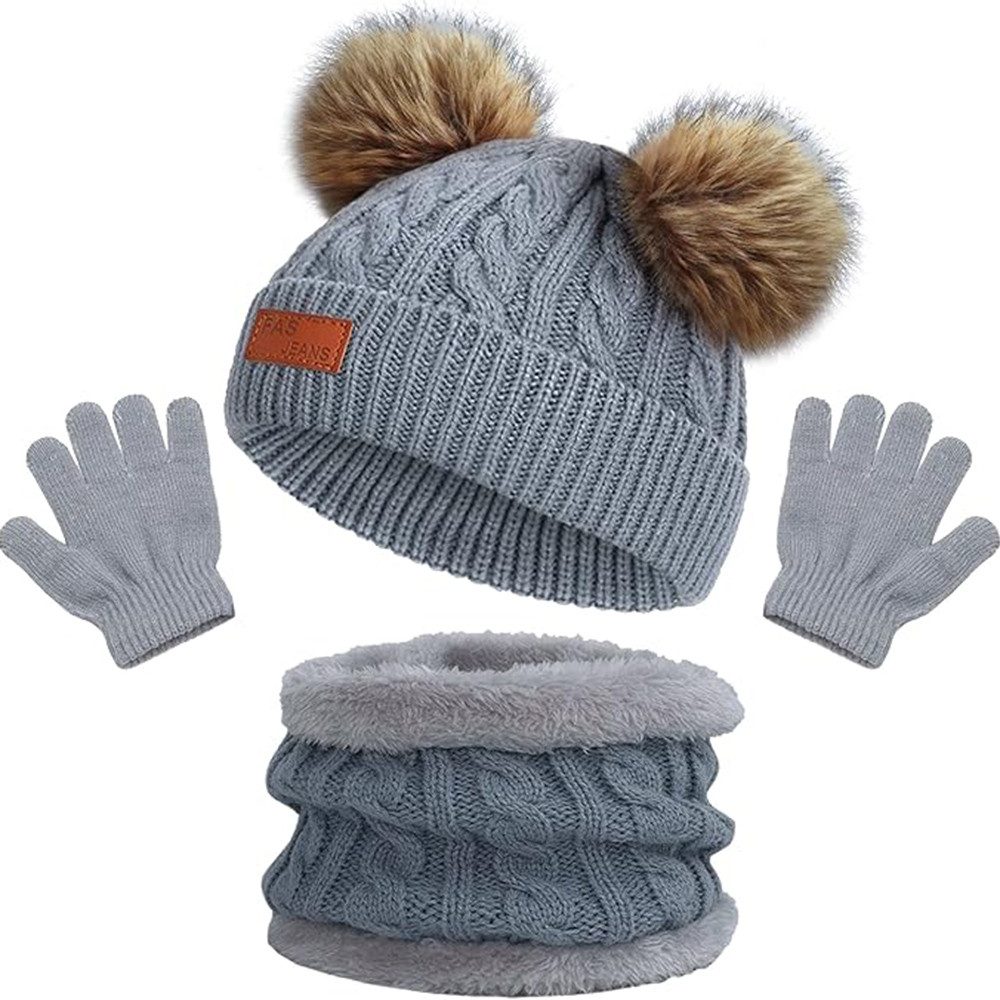 Zaewry Filzhut Kinder Unisex Strickmütze Winter Warme Schal Handschuhe Set für Kinder 3-6 Jahre
