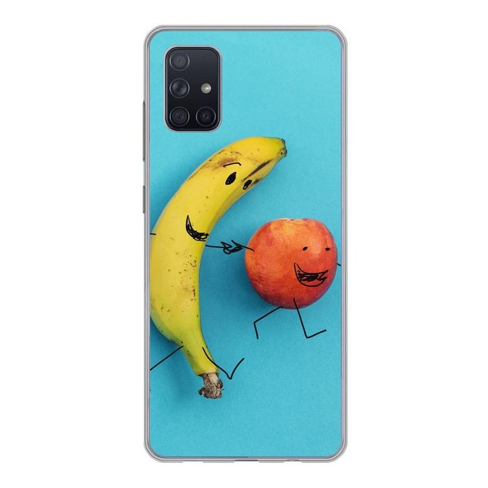 MuchoWow Handyhülle Smiley - Obst - Blau Phone Case Handyhülle Samsung Galaxy A71 Silikon Schutzhülle