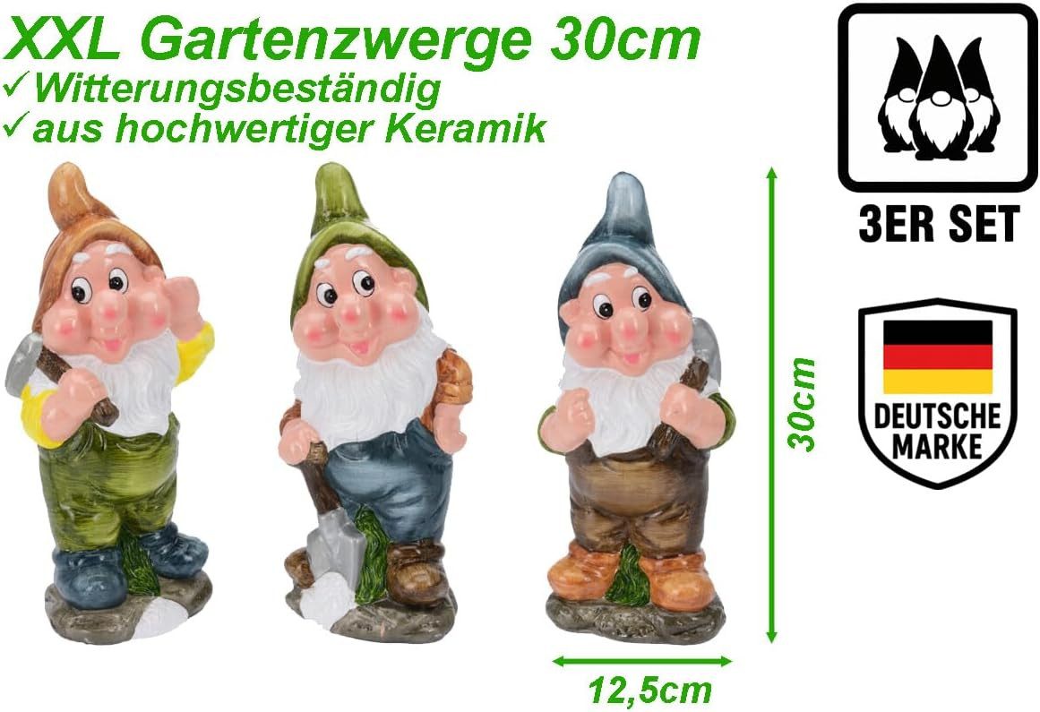 mucHome Gartenzwerg 3er Set Gartenzwerge Gartenarbeit Höhe 30cm wetterfeste Keramik, (3 St)
