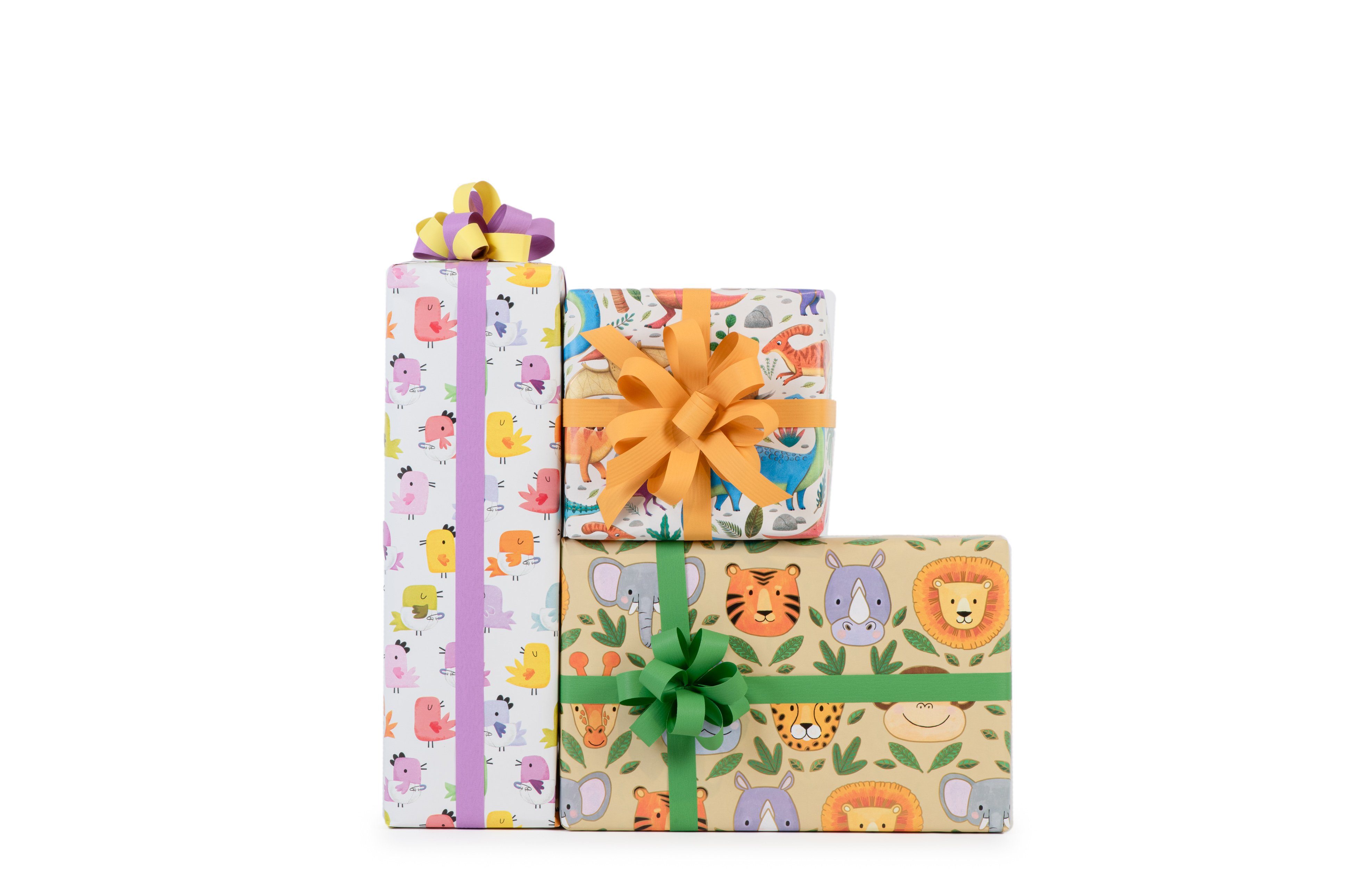 Star Geschenkpapier, Geschenkpapier Wildtiere Motiv 70cm x 2m Rolle Beige / Bunt