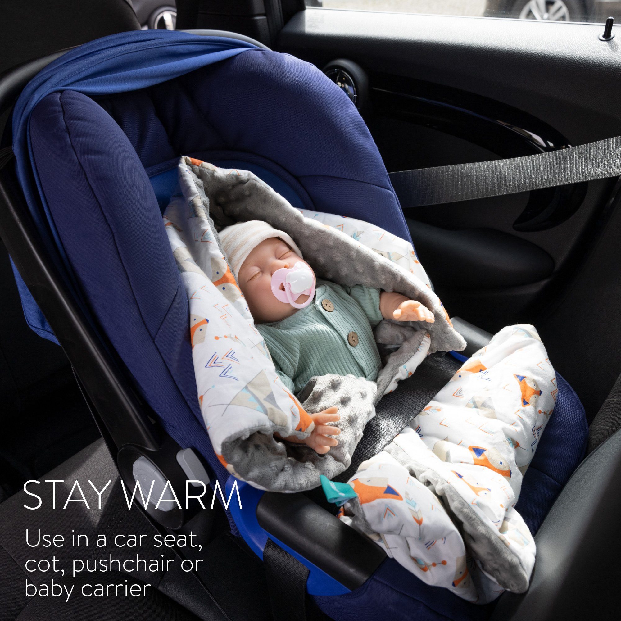 Einschlagdecke Babyschale Autositz mit Klettverschluss HERBST WINTER warm  wattiert, BABEES