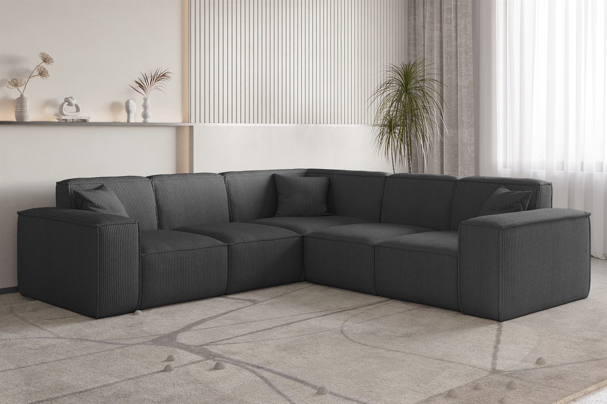 Fun Möbel Ecksofa Designersofa CELES PREMIUM in Stoff Scala, Seite Universal, inkl. 3 Zierkissen