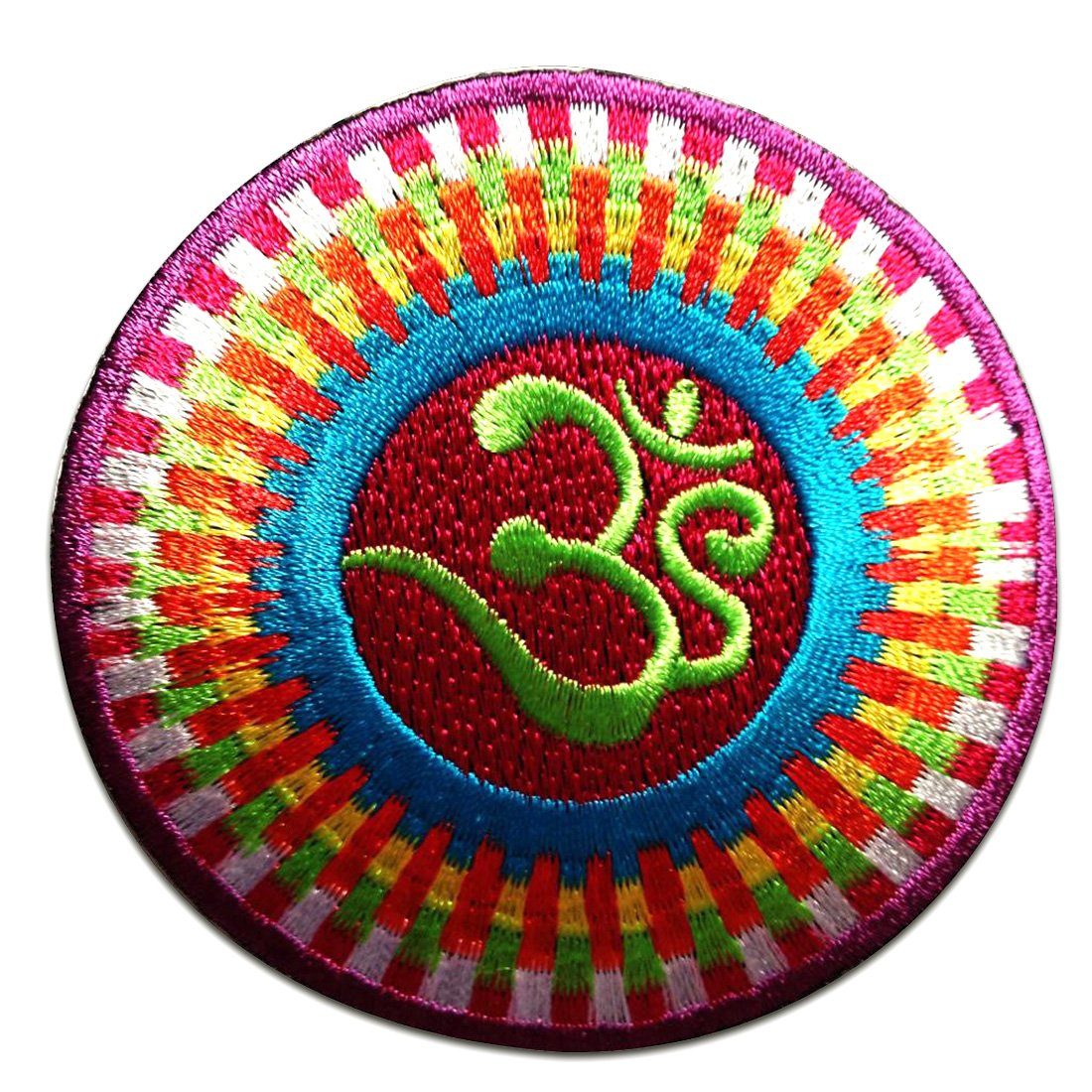 Catch the Patch Aufnäher Bügelbild, Aufbügler, Applikationen, Patches, Flicken, zum aufbügeln, Polyester, Om Symbol spirituell Hindu Meditation - Größe: Ø 7,5 cm