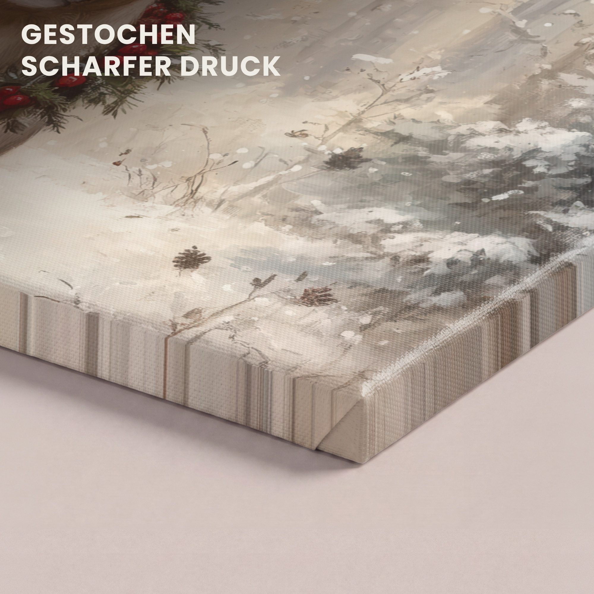 OneMillionCanvasses® Leinwandbild Weihnachten - Rentier - Winter - Kranz, Fotodruck (1 St), Wandbild, Deko Schlafzimmer Wohnzimmer Flur 20x20 cm – Bild 3 von 5