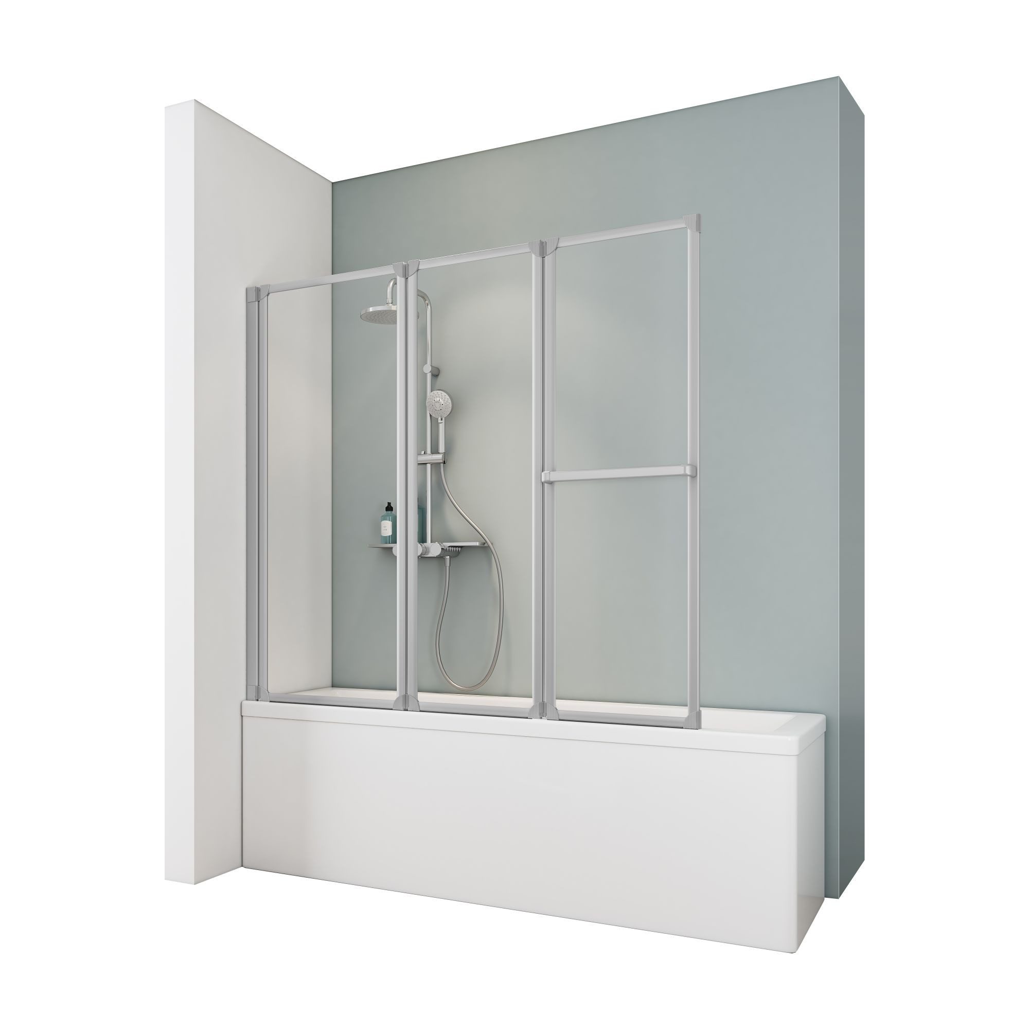 Schulte Badewannenfaltwand Komfort, Glas, (3 tlg), 151x140 cm, mit Handtuchhalter, Klar, Alu-Natur