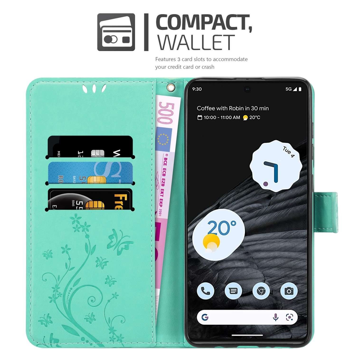 Cadorabo Handyhülle für Google PIXEL 7 PRO Hülle Google PIXEL 7 PRO, Hülle Schutzhülle Blumen Flower mit Standfunktion Kartenfach Magnet